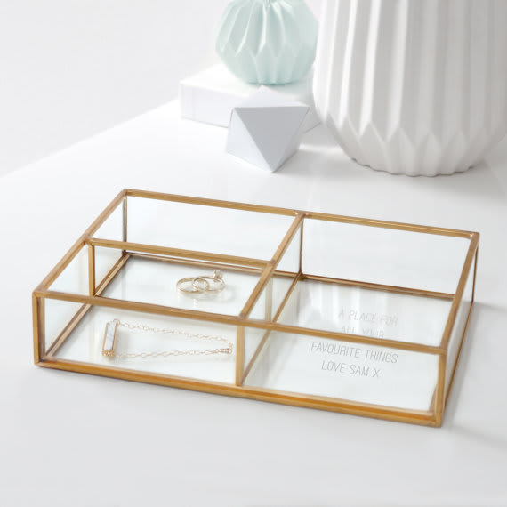 Vanity Tray Jewellery Tray Glass Tray Personalized Jewelry Tray Gold Compartment Tray Brass Tray Personalised Glass Compartment Tray Gift Hero Wish Lists