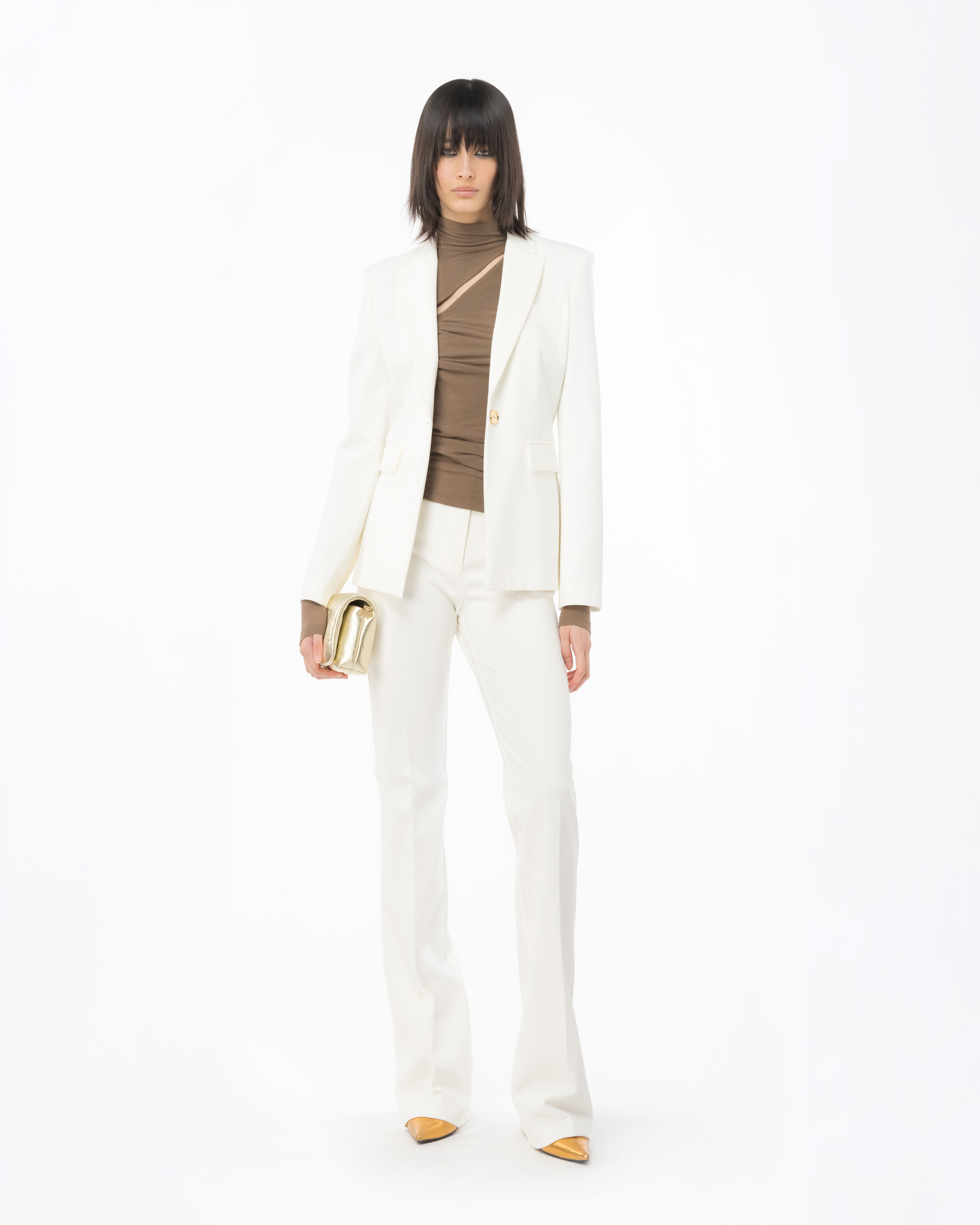 Pinko Flared Full Milano Trousers In Blanc-blanche-neige