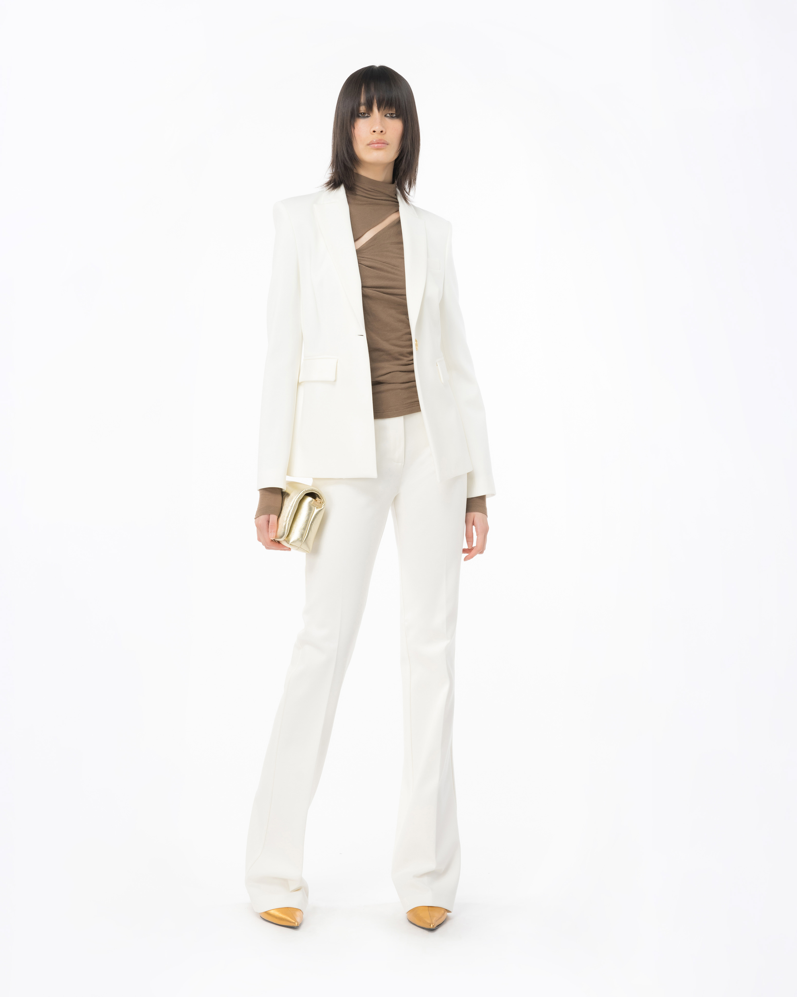 Pinko Flared Full Milano Trousers In Blanc-blanche-neige