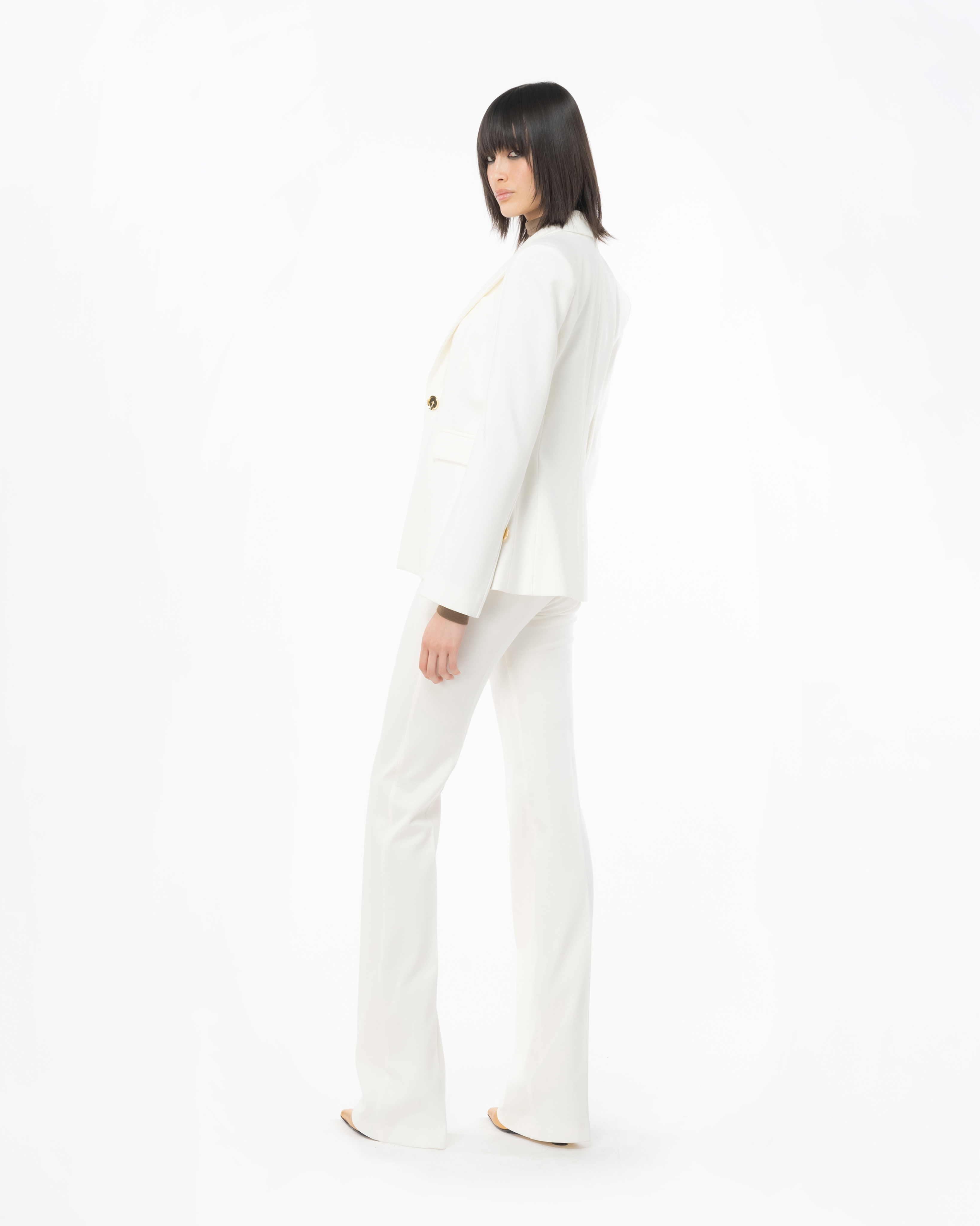 Pinko Flared Full Milano Trousers In Blanc-blanche-neige