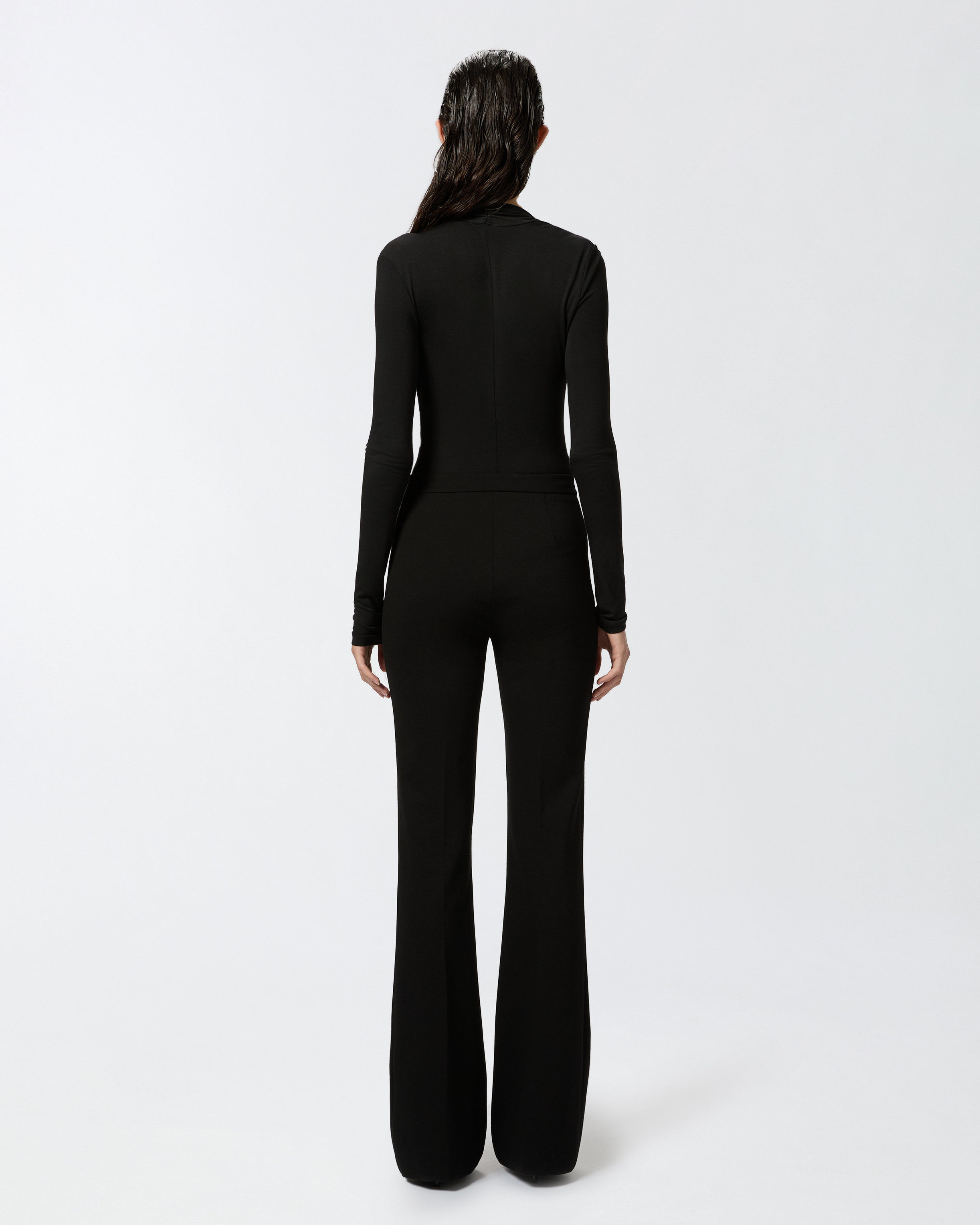 Pinko Flared Full Milano Trousers In Noir Limousine
