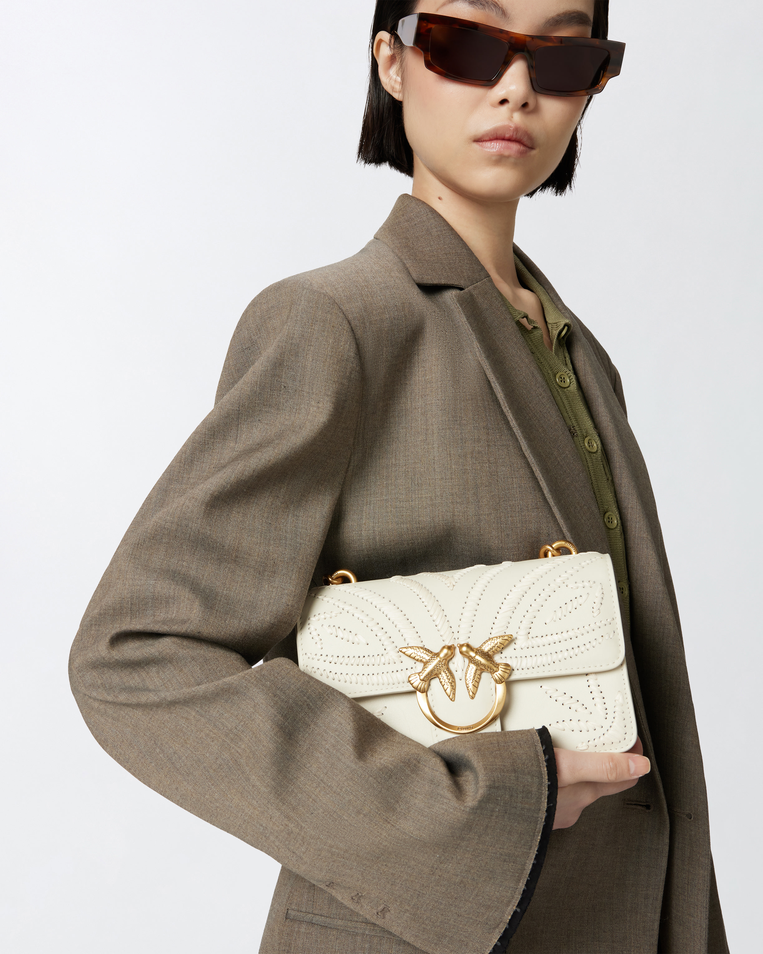 Pinko Mini Love Bag Small Shoulder Bag With Raffia Embroidery