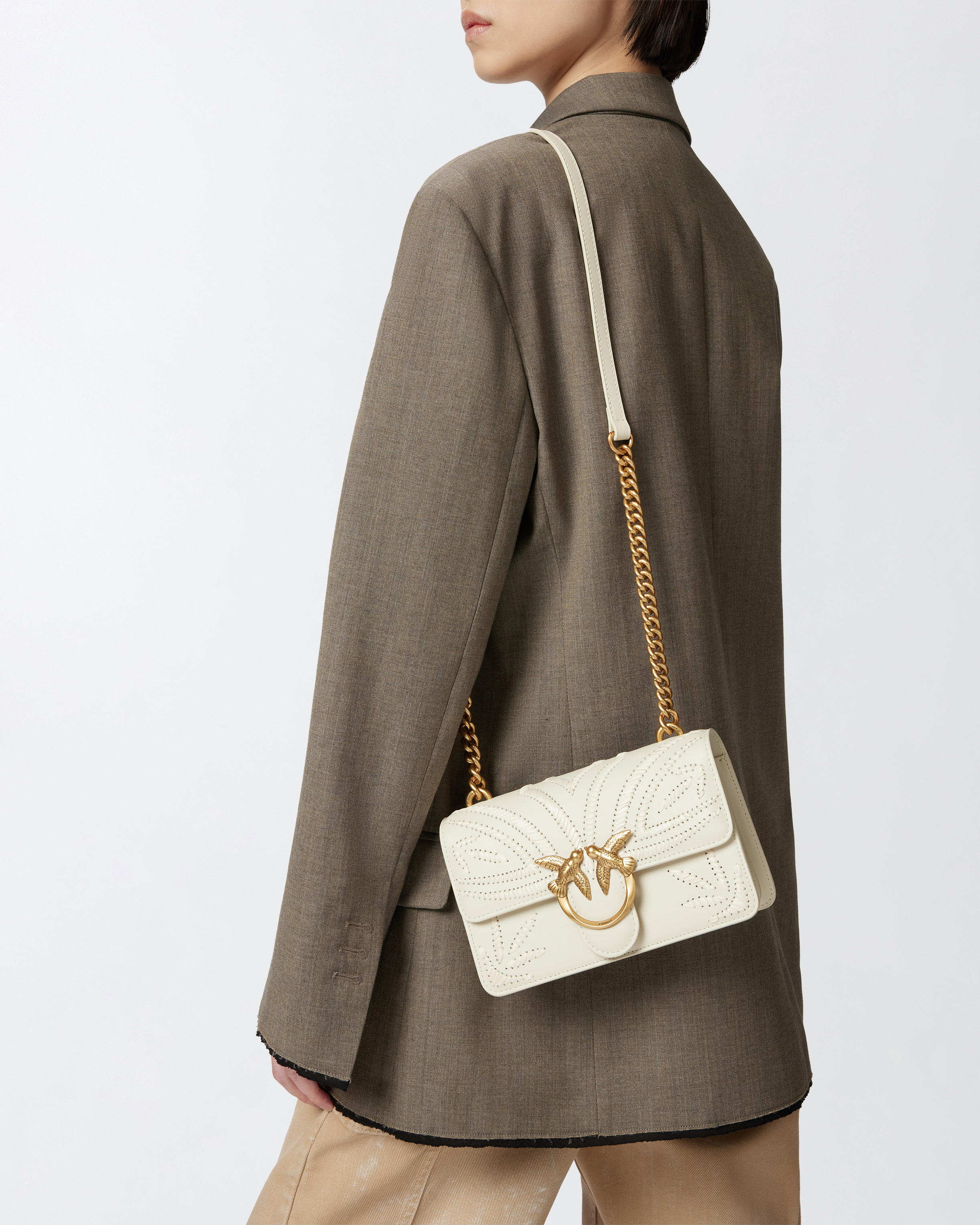Pinko Mini Love Bag Small Shoulder Bag With Raffia Embroidery