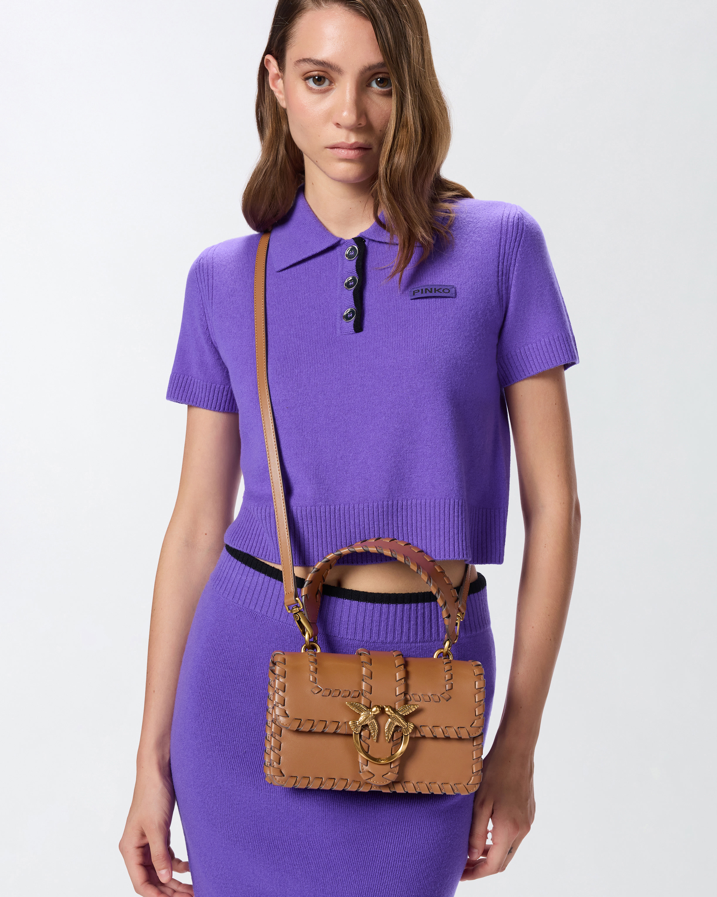 Pinko Braided-leather Crossbody Bag In Brown