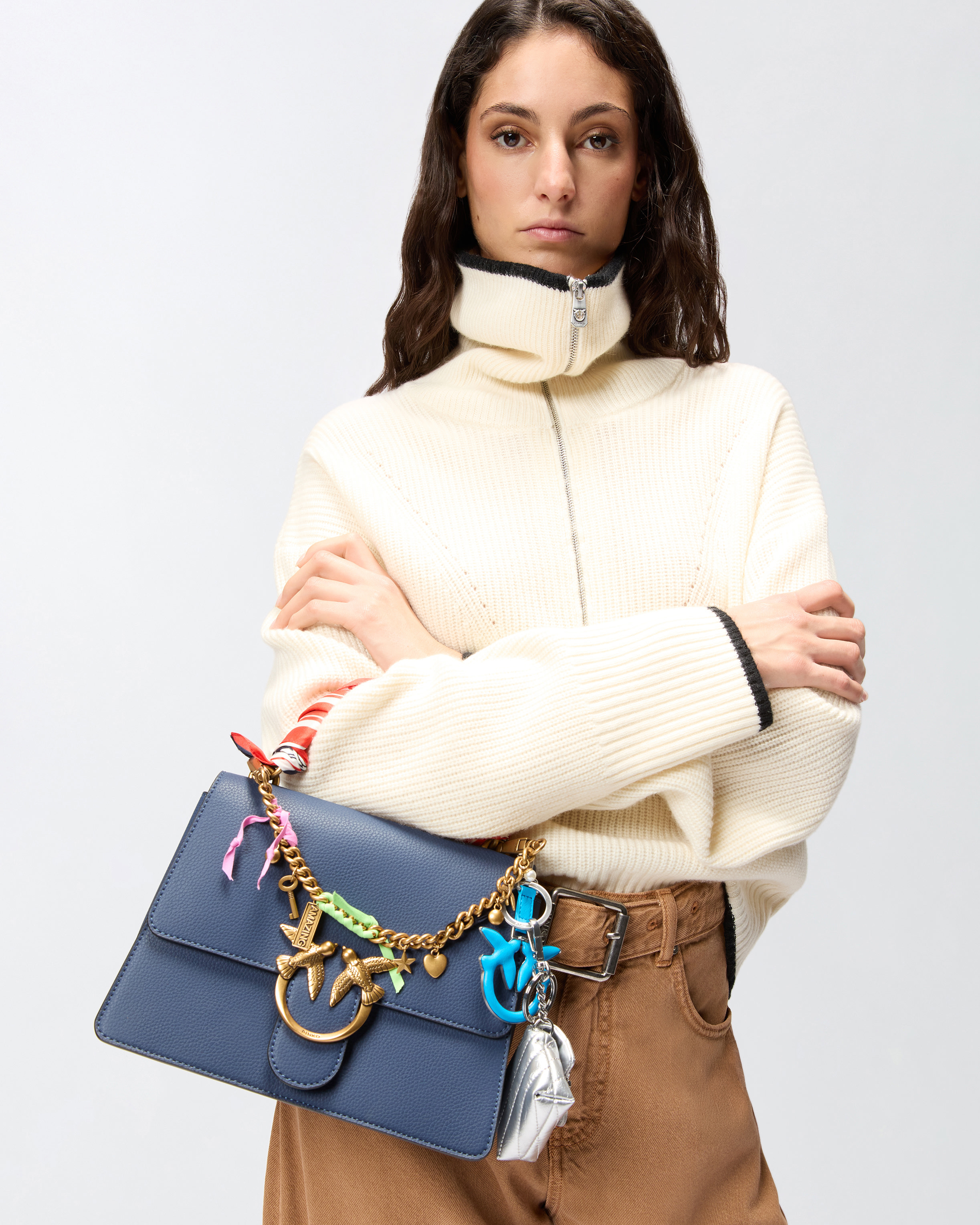 Borsa a mano media Love Bag Top Handle Light in pelle a grana - Blu, Azzurro - large