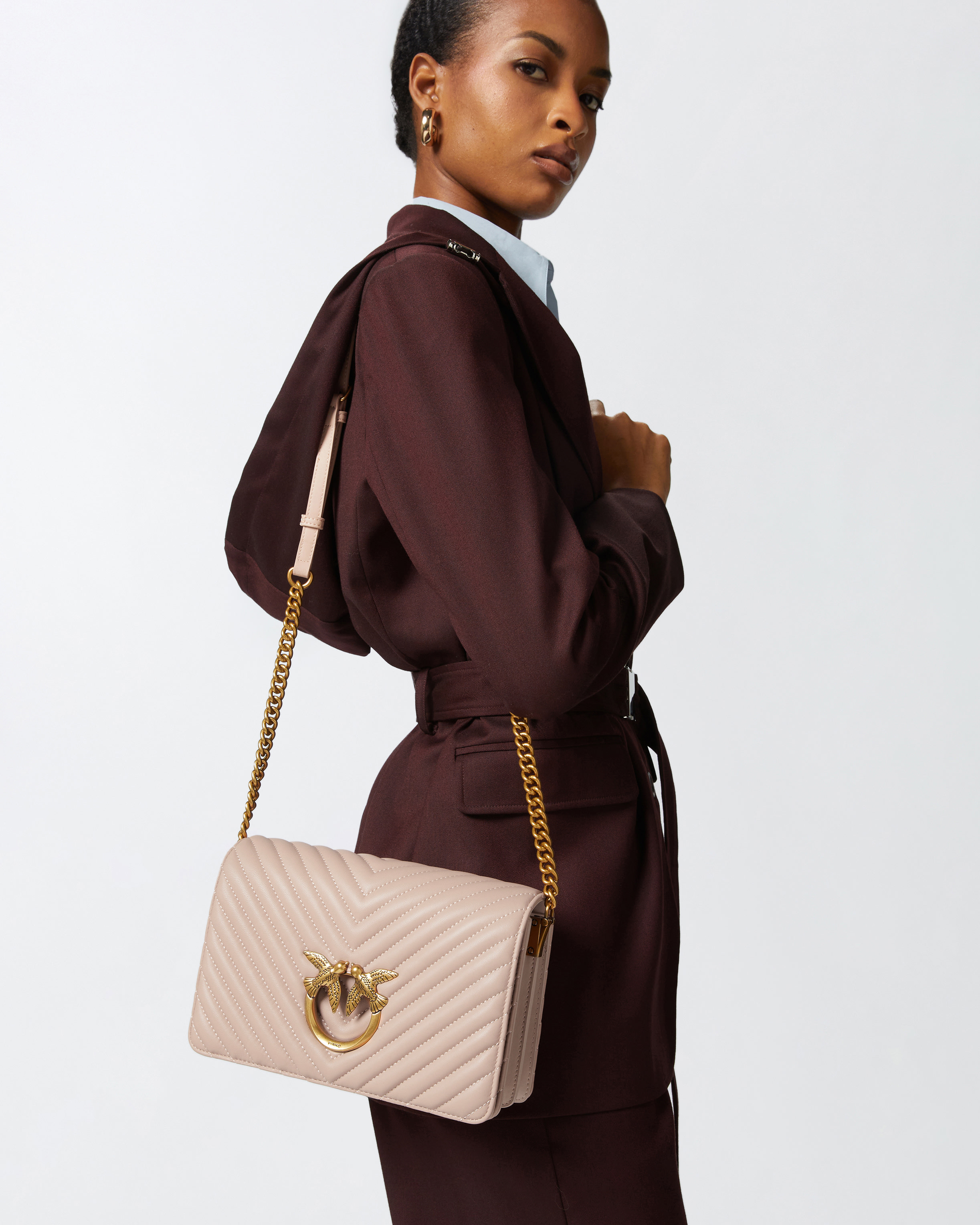 Pinko Mini Love Bag One Chevron In Pink/dusty Pink-antique Gold