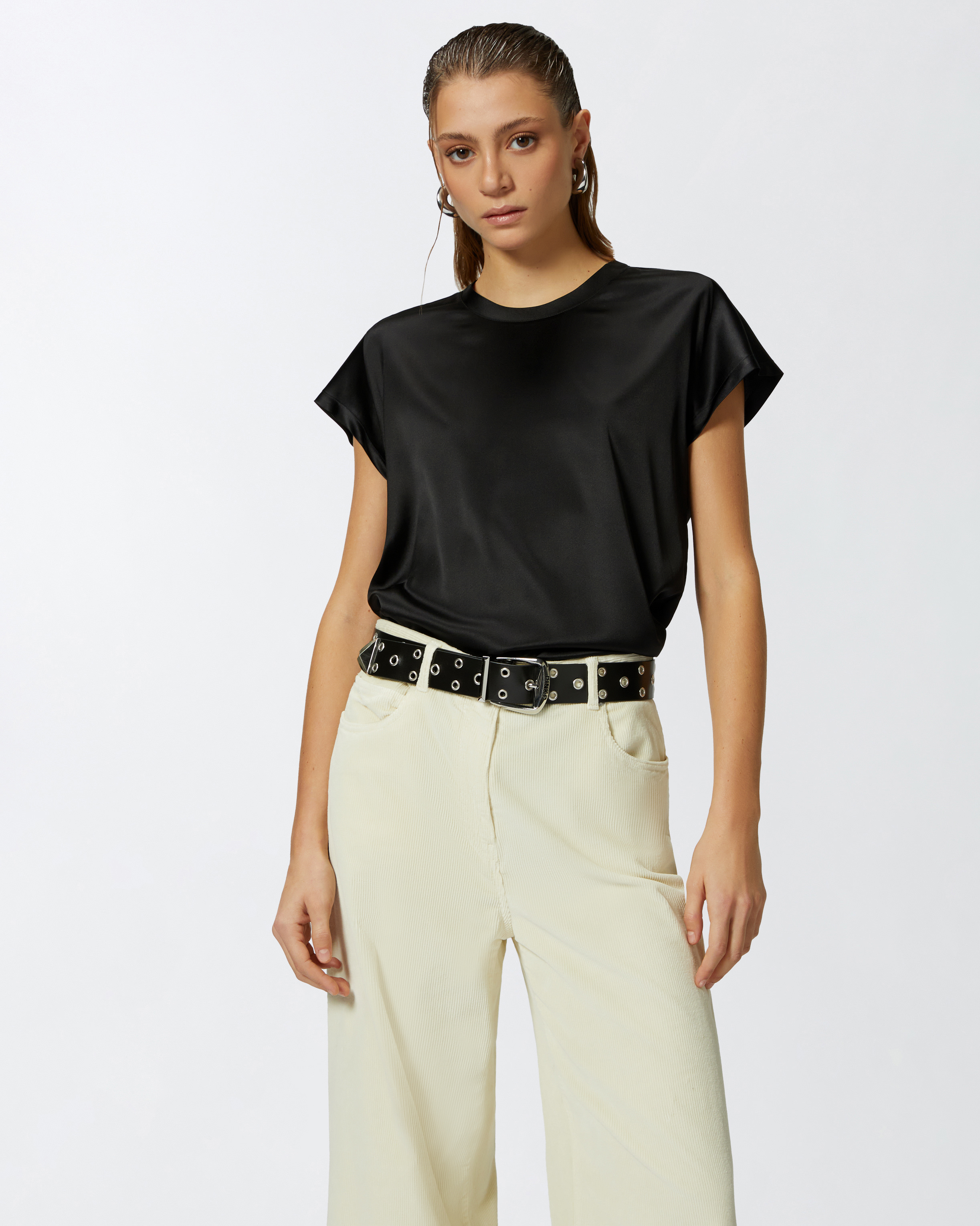 Silk-blend short-sleeved blouse 0