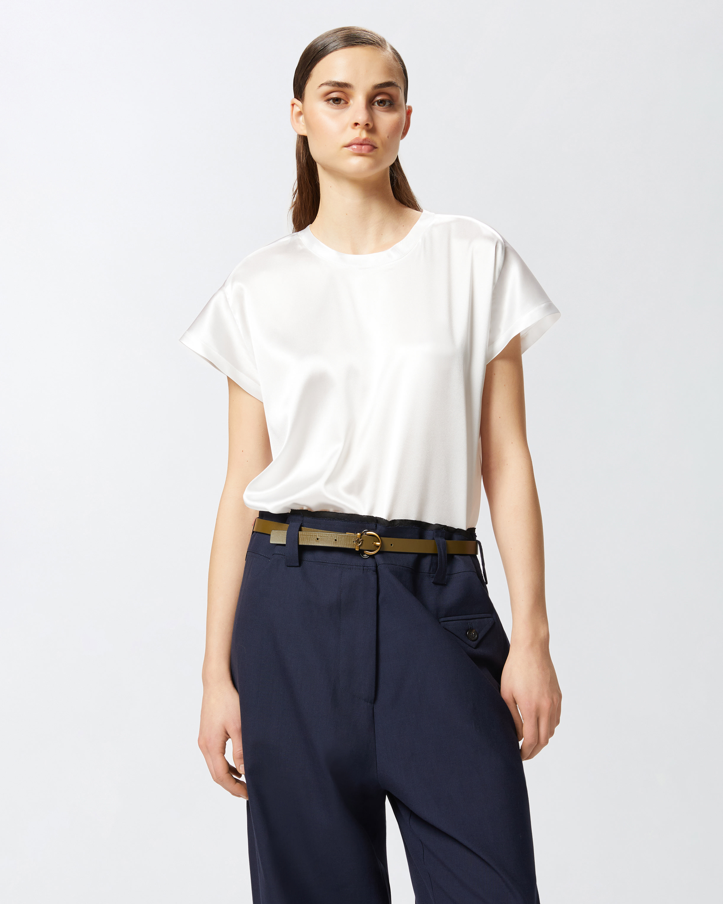 Pinko Satin Blouse With Cap Sleeves In Snow White