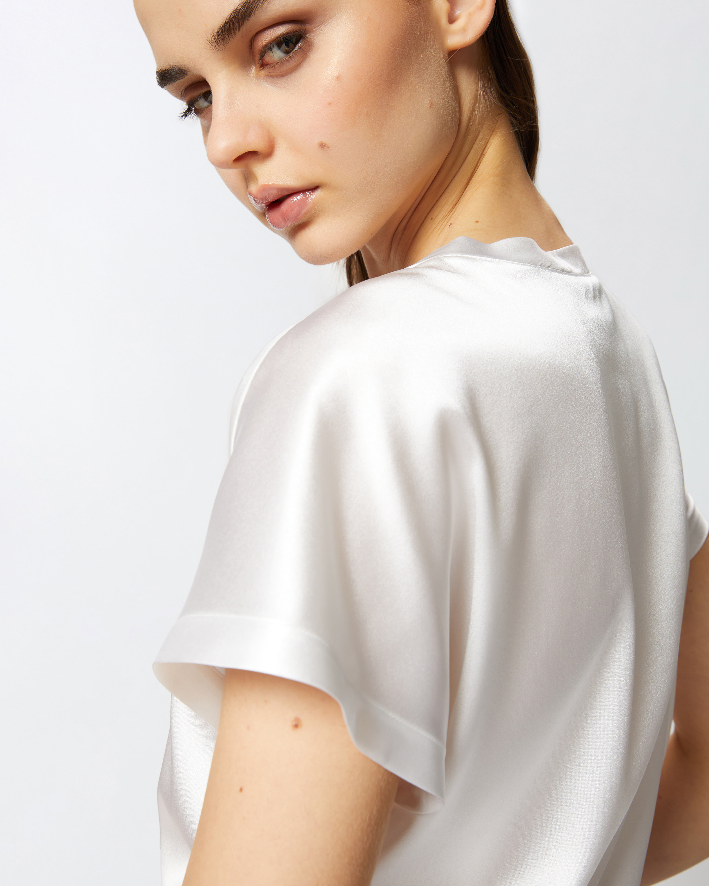 Pinko Satin Blouse With Cap Sleeves In Snow White