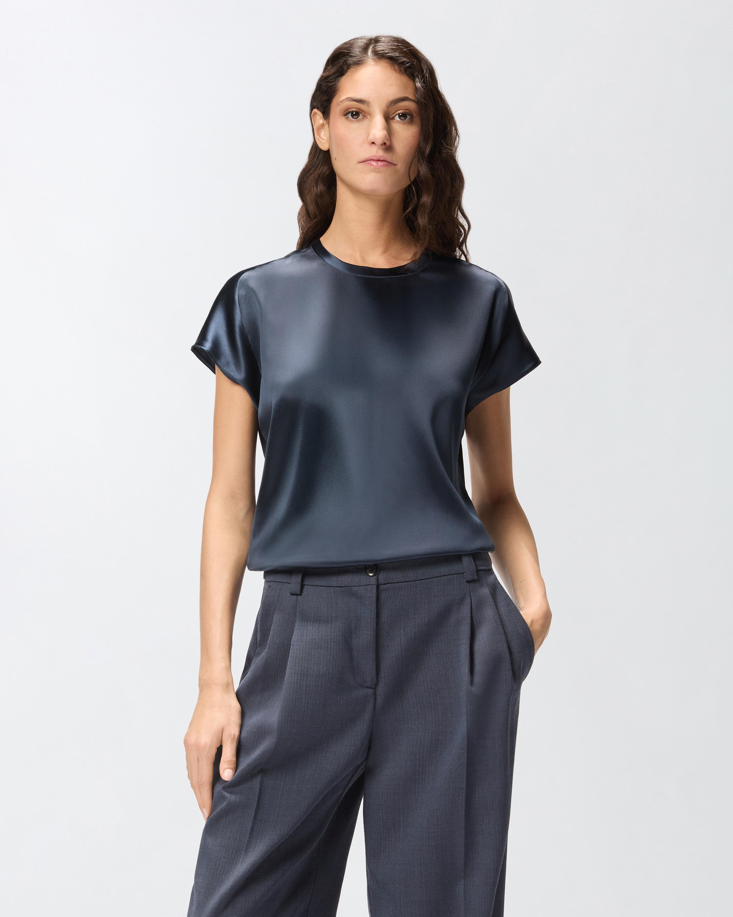 Blouse à manches courtes en satin - Bleu - large | Pinko 