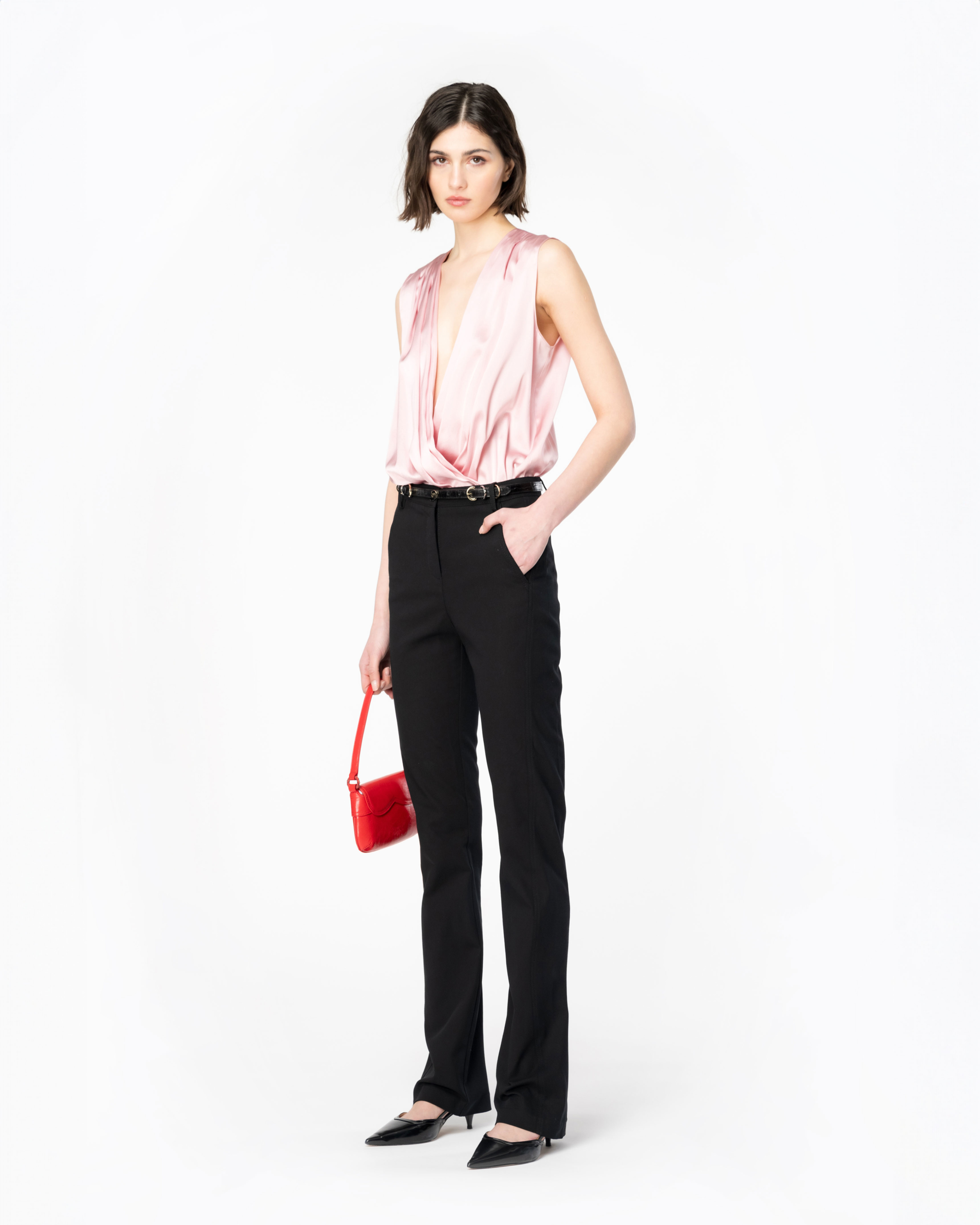 Stretch satin wrap-front bodysuit PINKO → Shop Online