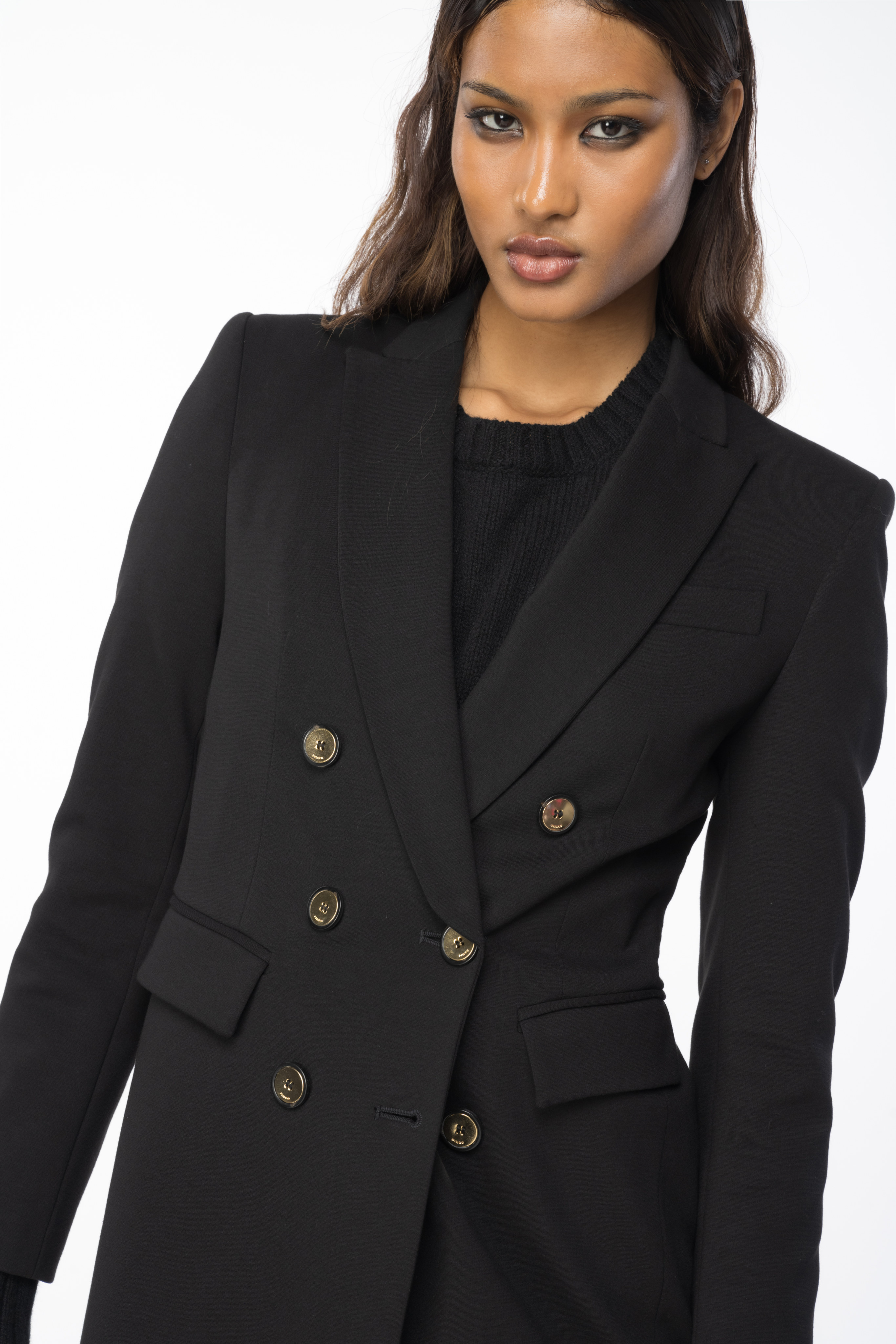 Shop Pinko Blazer Croisé En Maille Roma In Limo Black