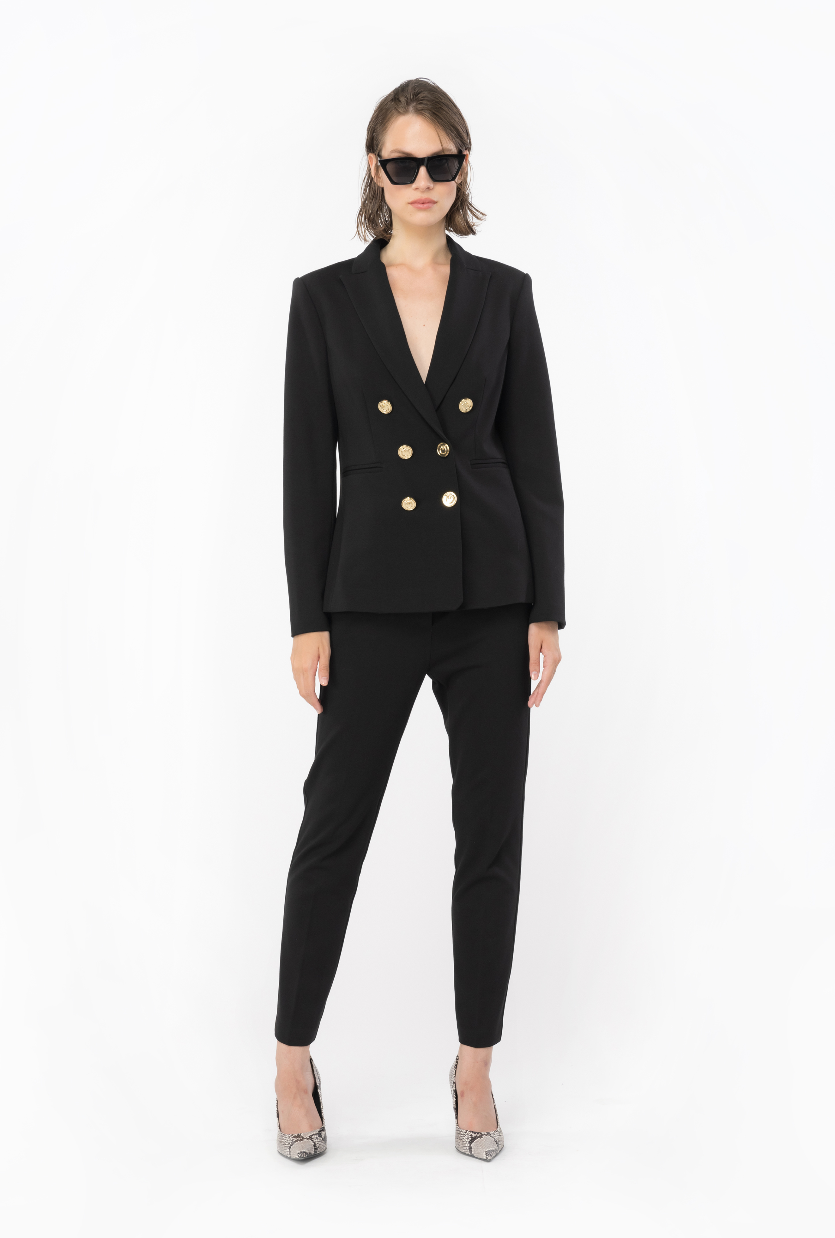 Pinko Milano-knit Cigarette Trousers In Limo Black
