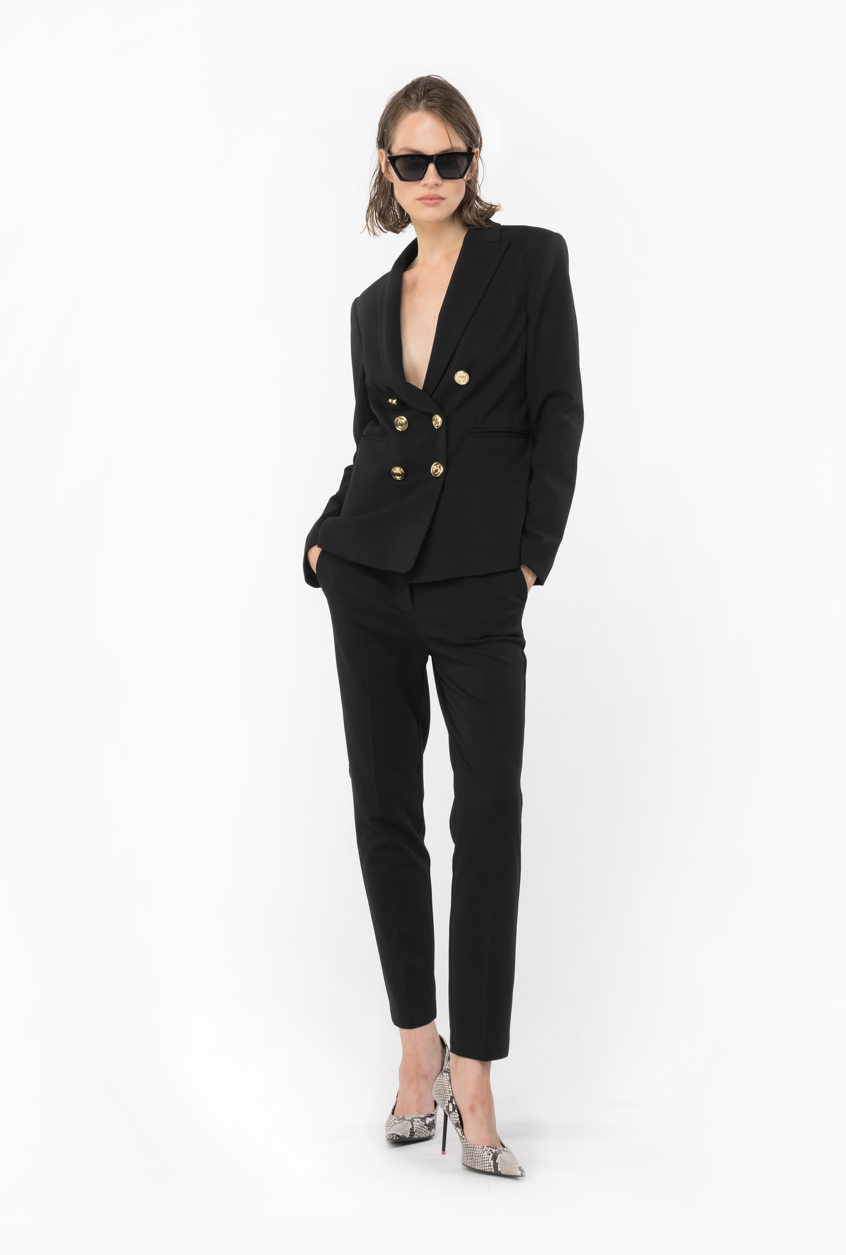 Pinko Milano-knit Cigarette Trousers In Limo Black