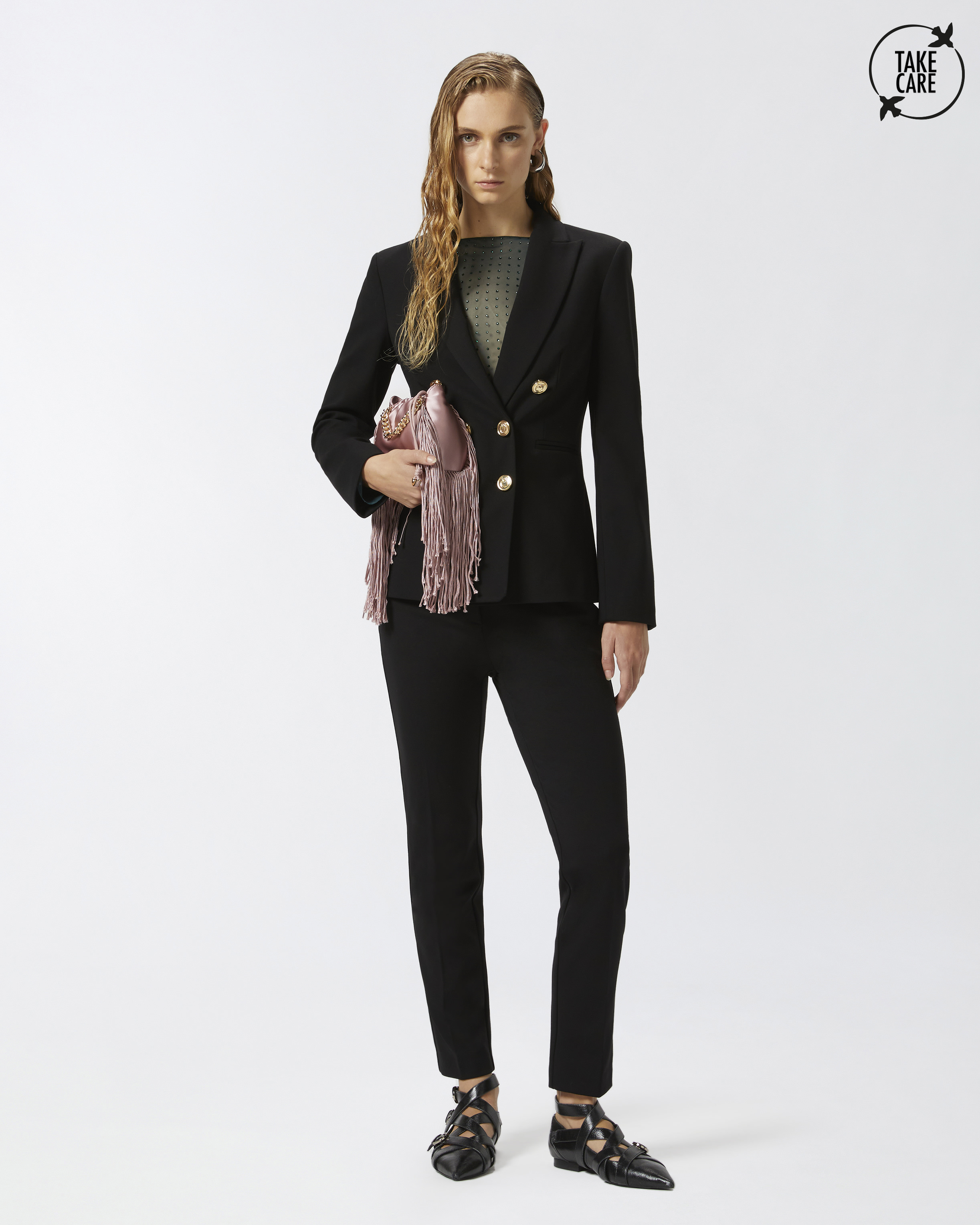 Cigarette trousers with pressed pleat - Black - large | Pinko 