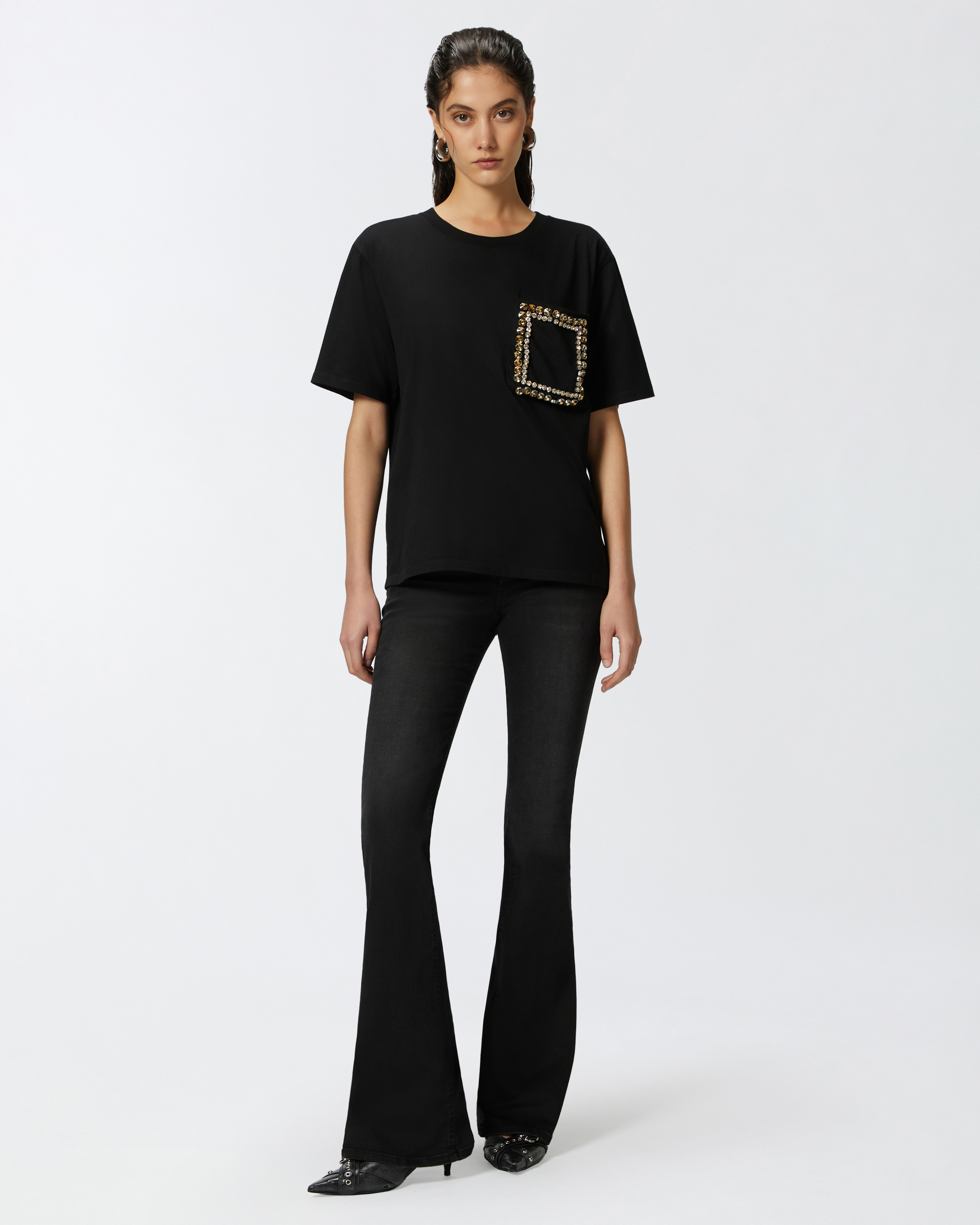 Черные джинсы клеш с поясом - ЧЕРНЫЙ - large