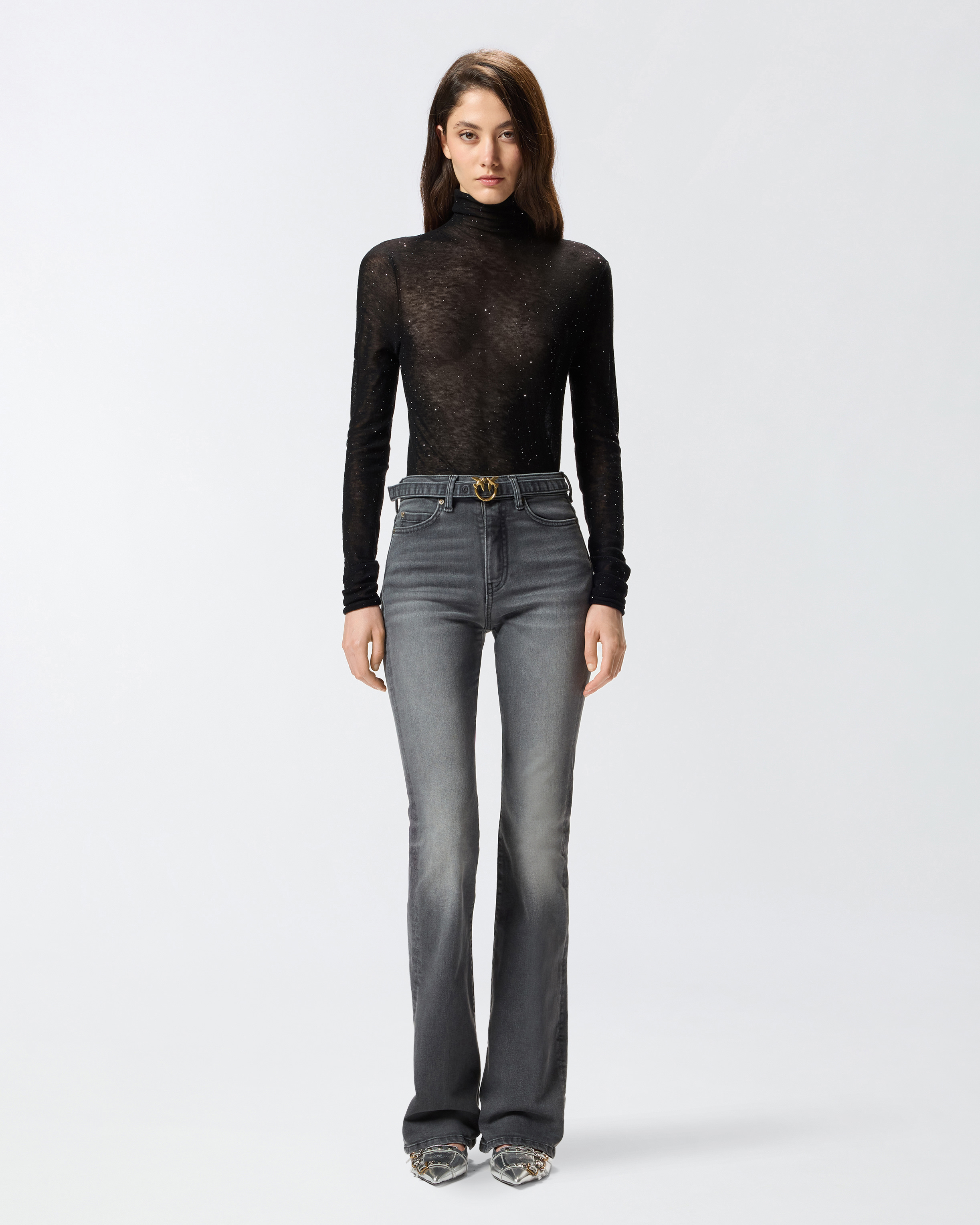 Pinko Embroidered Flare Jeans In Gray