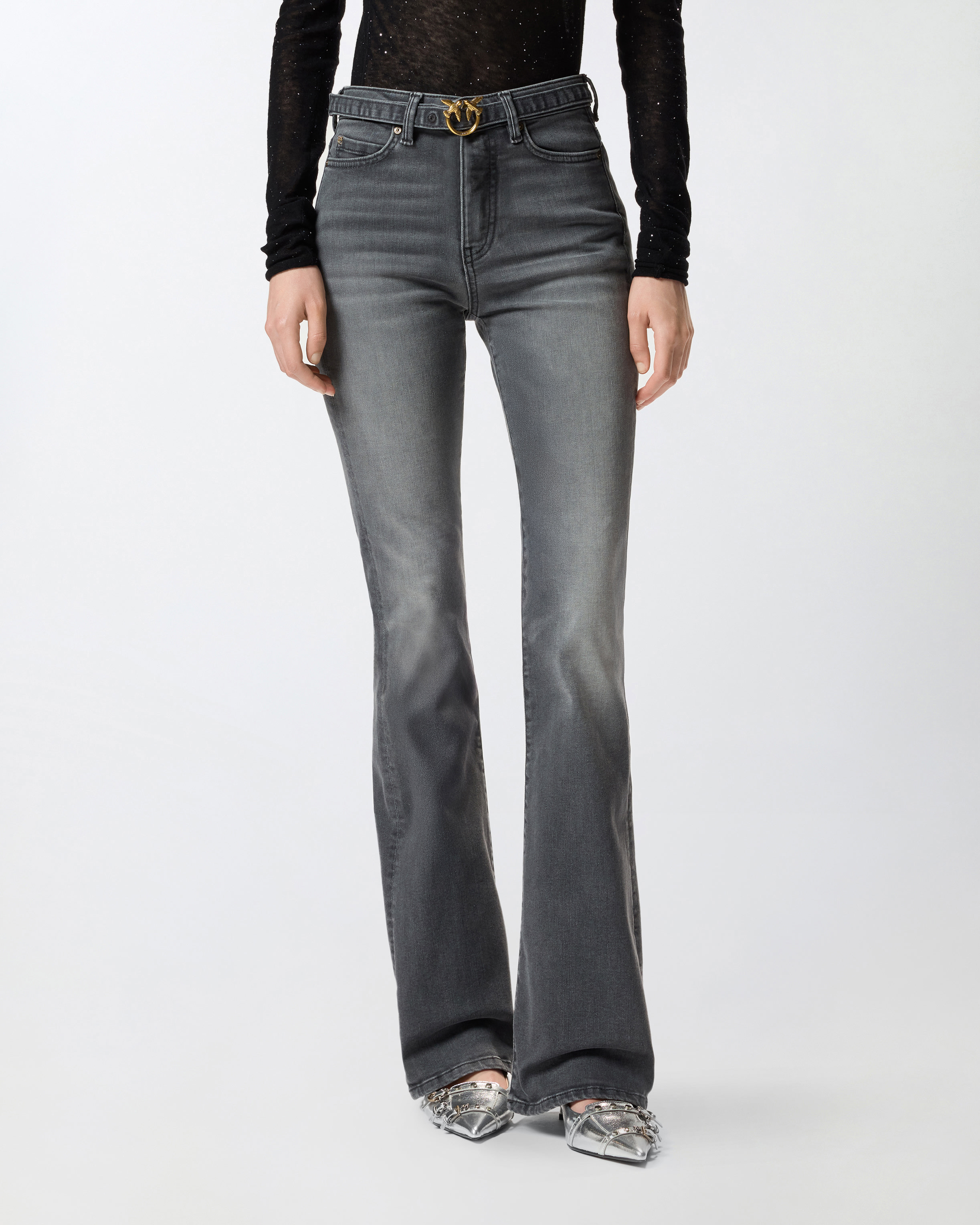 Pinko Embroidered Flare Jeans In Gray
