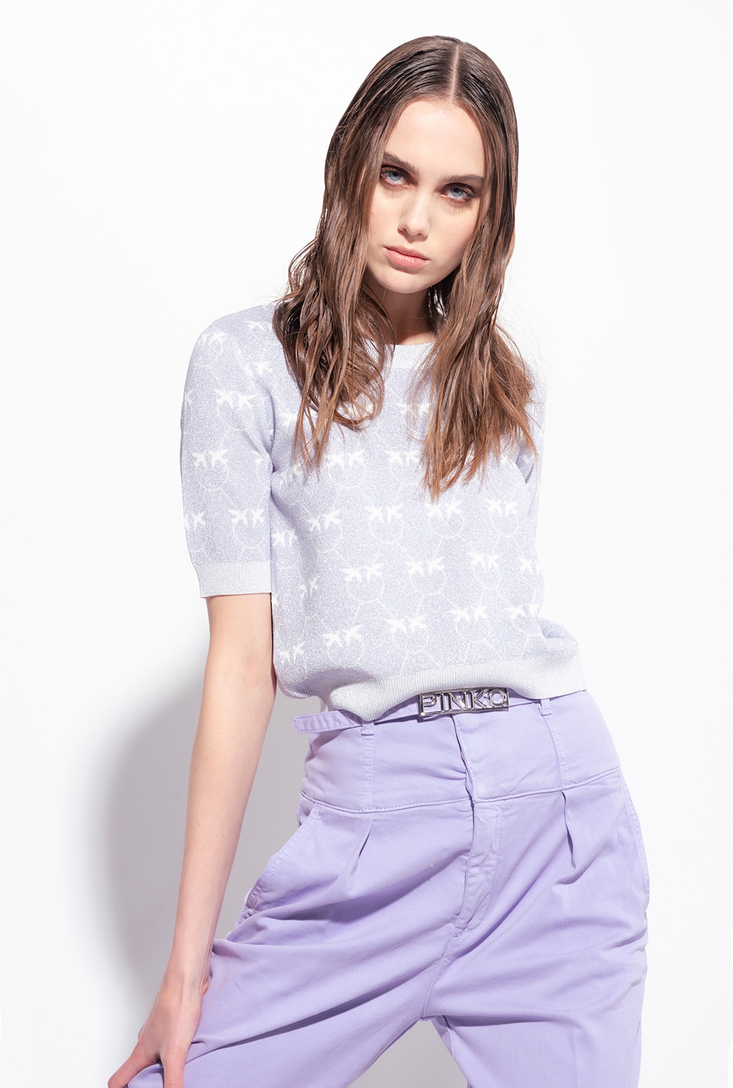 Cropped lurex Monogram sweater PINKO → Shop Online