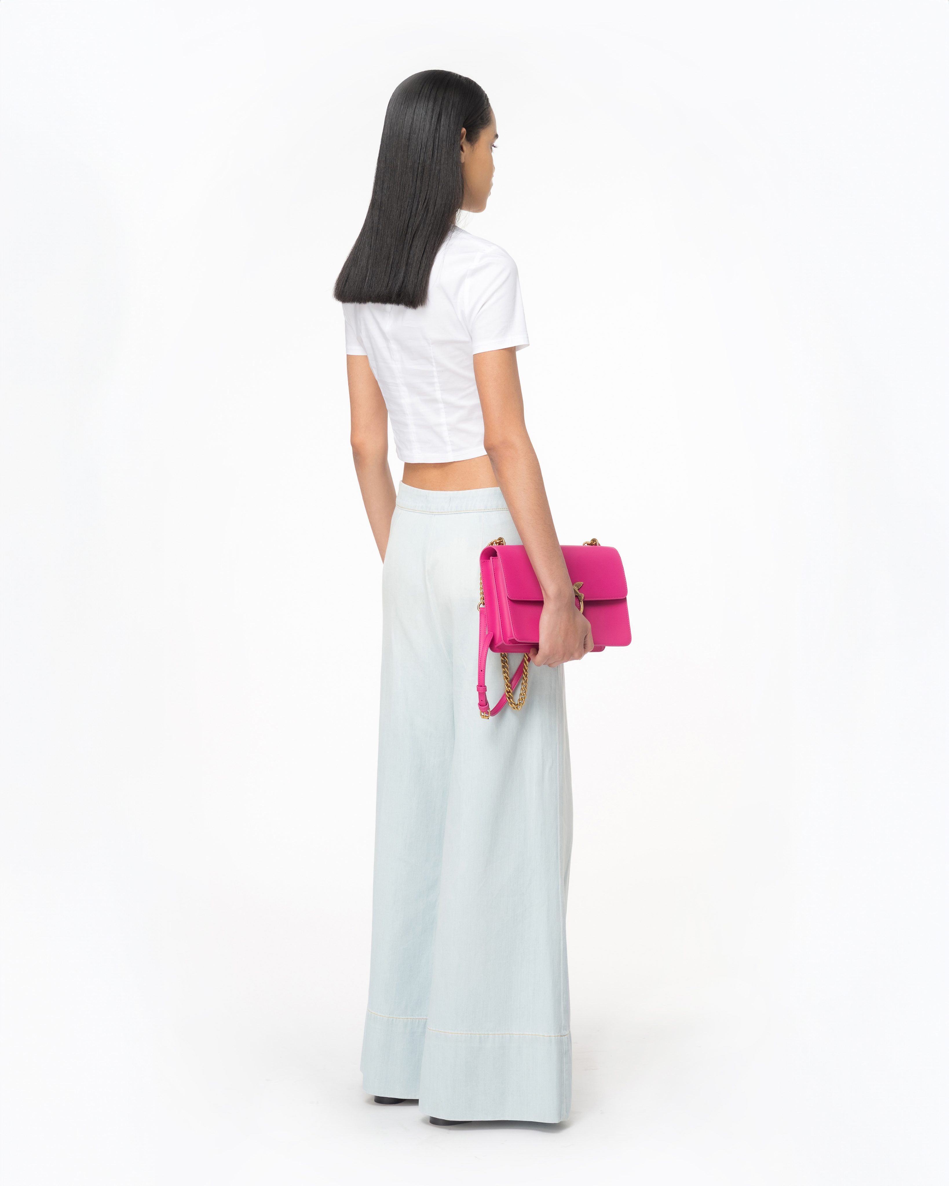 Shop Pinko Pantalon Wide Leg En Denim Baby Blue In Délavage Clair