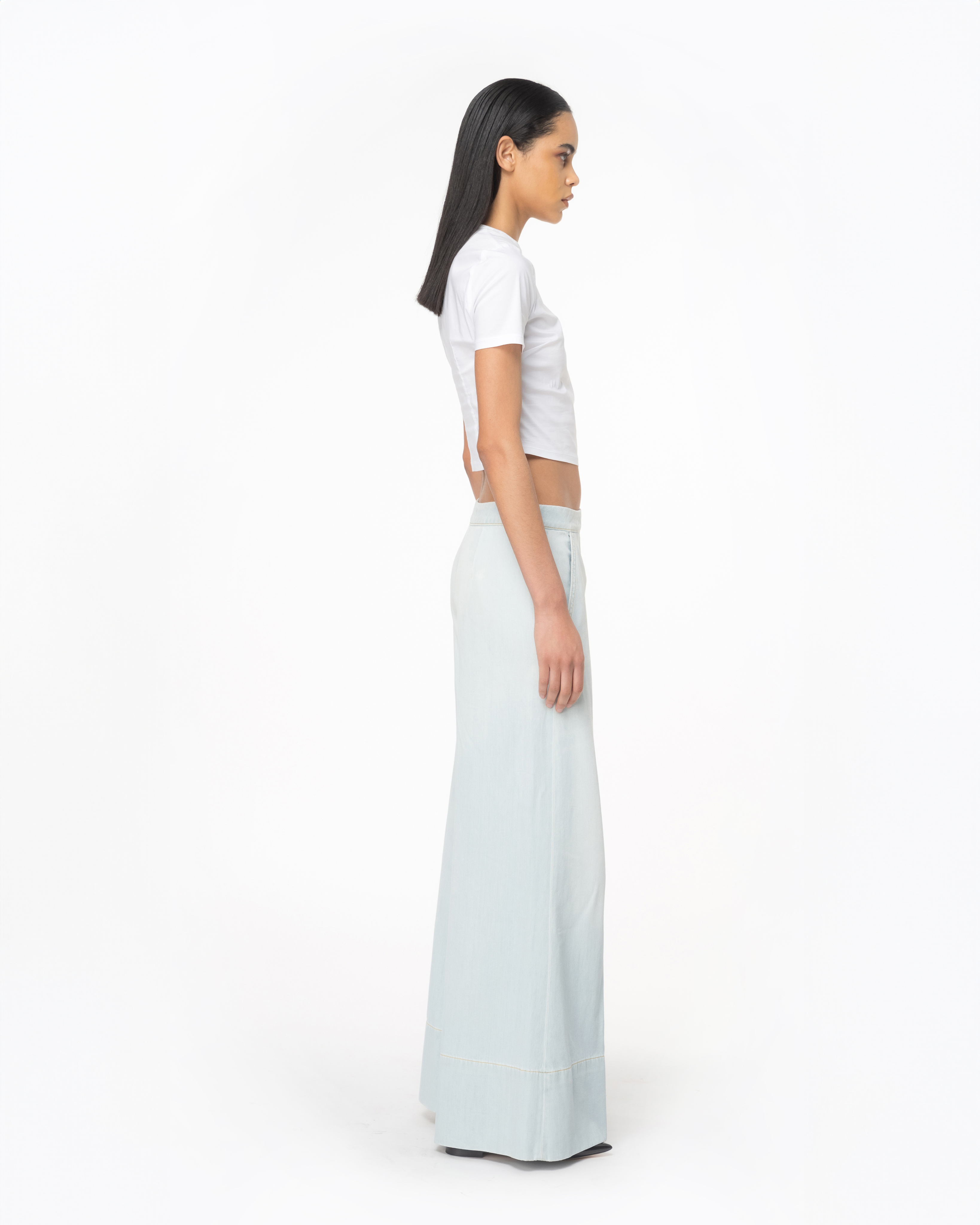 Shop Pinko Pantaloni Wide-leg Denim Baby Blue In Délavage Clair