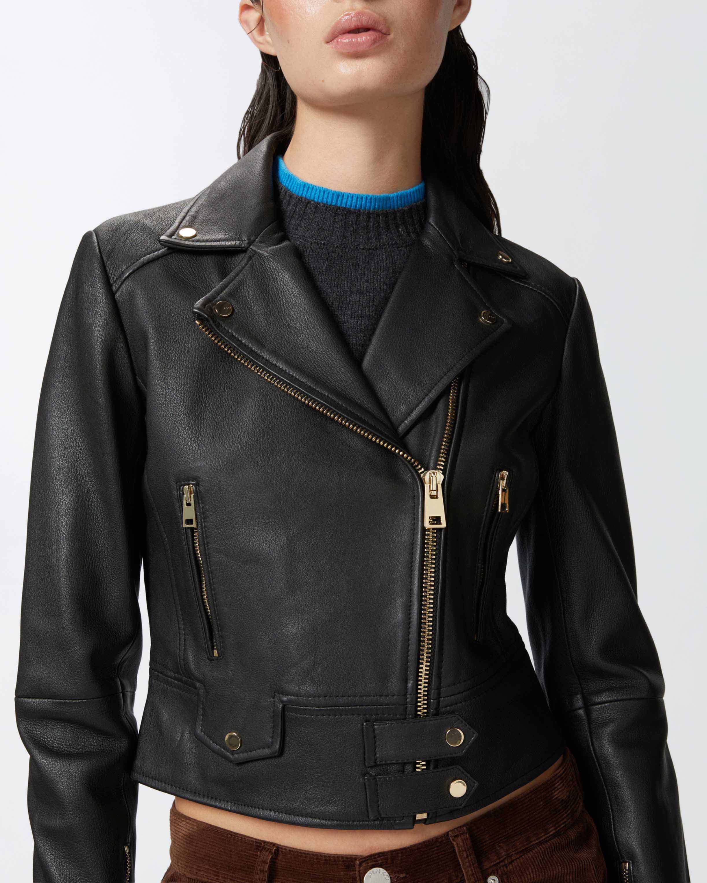 Pinko - Sensibile leather biker jacket Pink - The Corner