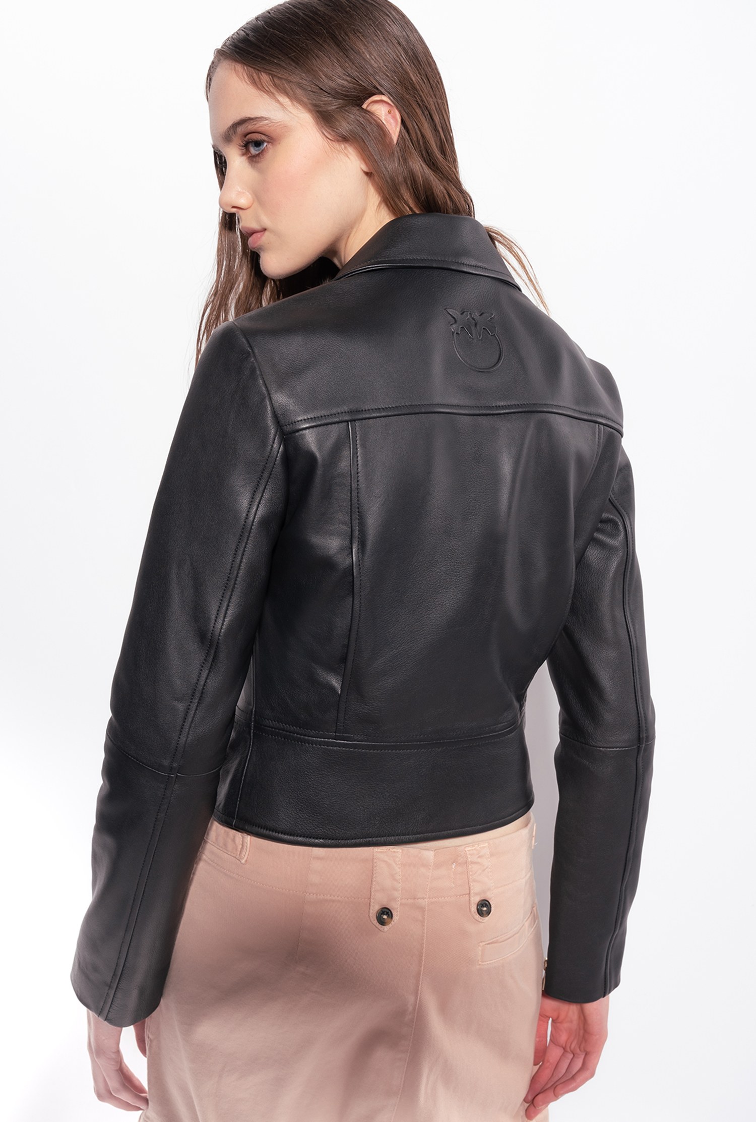 Pinko 'costa Rica' Black Biker Jacket In Leather Woman In Noir Limousine