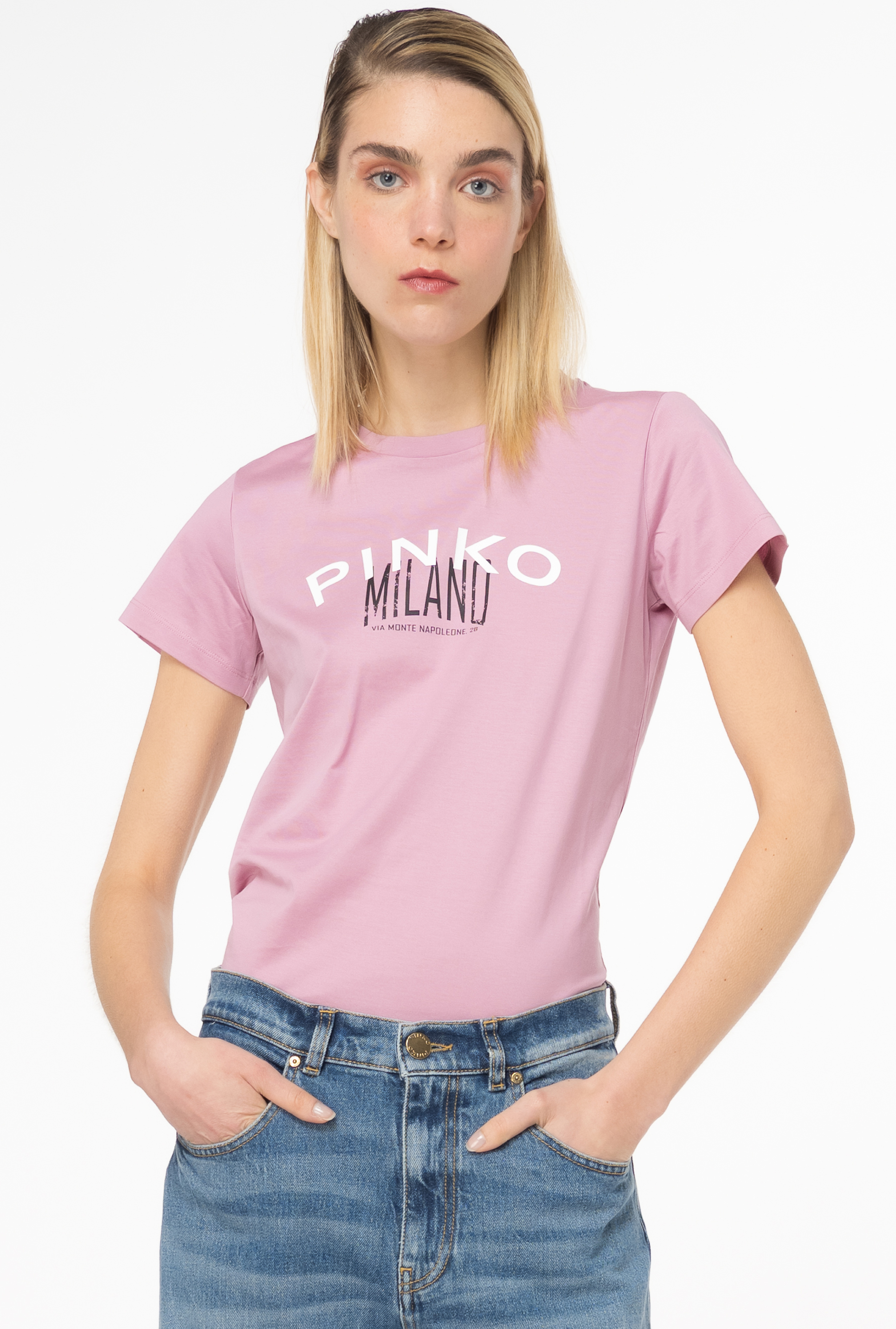 Shop Pinko T-shirt  Cities In Orchidée Fumée