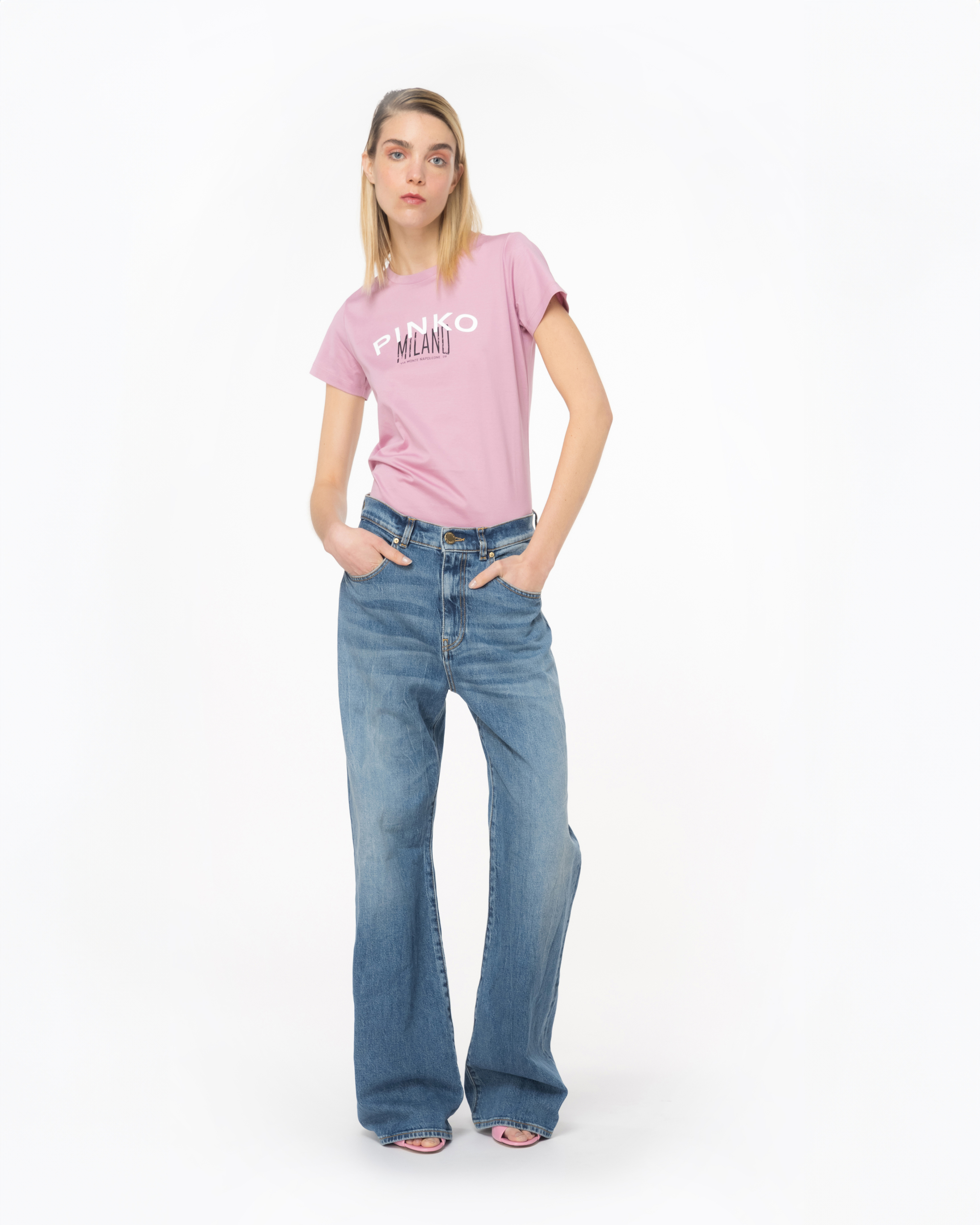 Shop Pinko Cities T-shirt In Orchidée Fumée