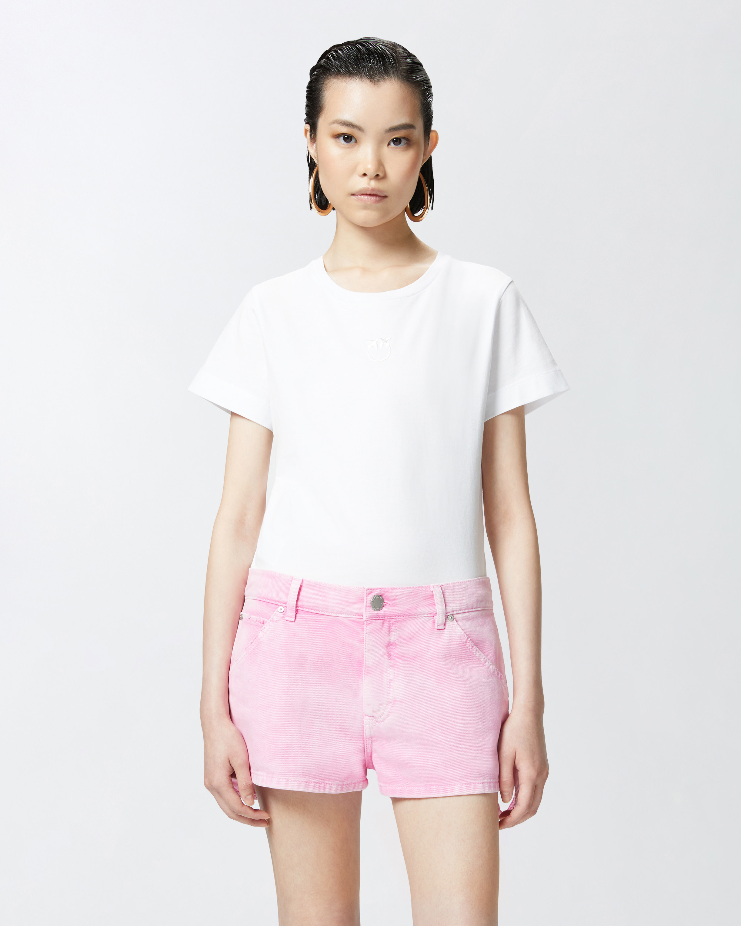 Pinko Short-sleeved T-shirt With Embroidered Logo In Bright White