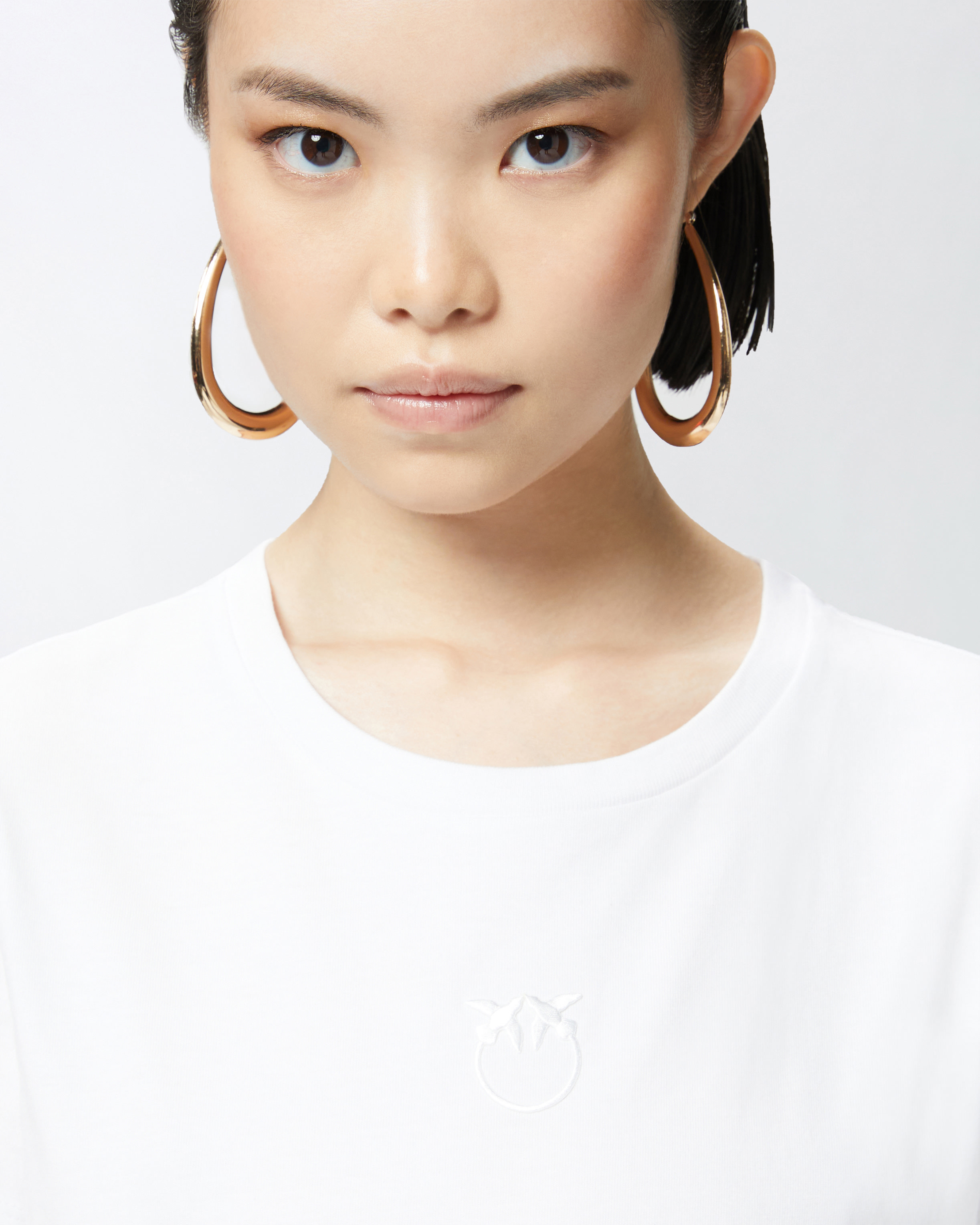 Pinko Short-sleeved T-shirt With Embroidered Logo In Bright White