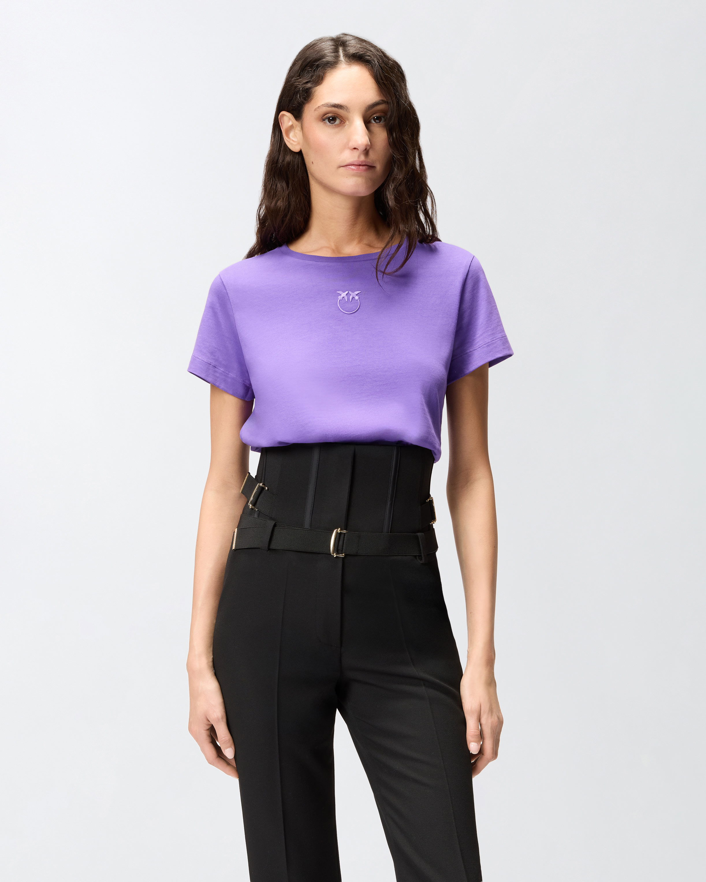 T-Shirt mit Love Birds-Stickerei - Violett - large | Pinko 