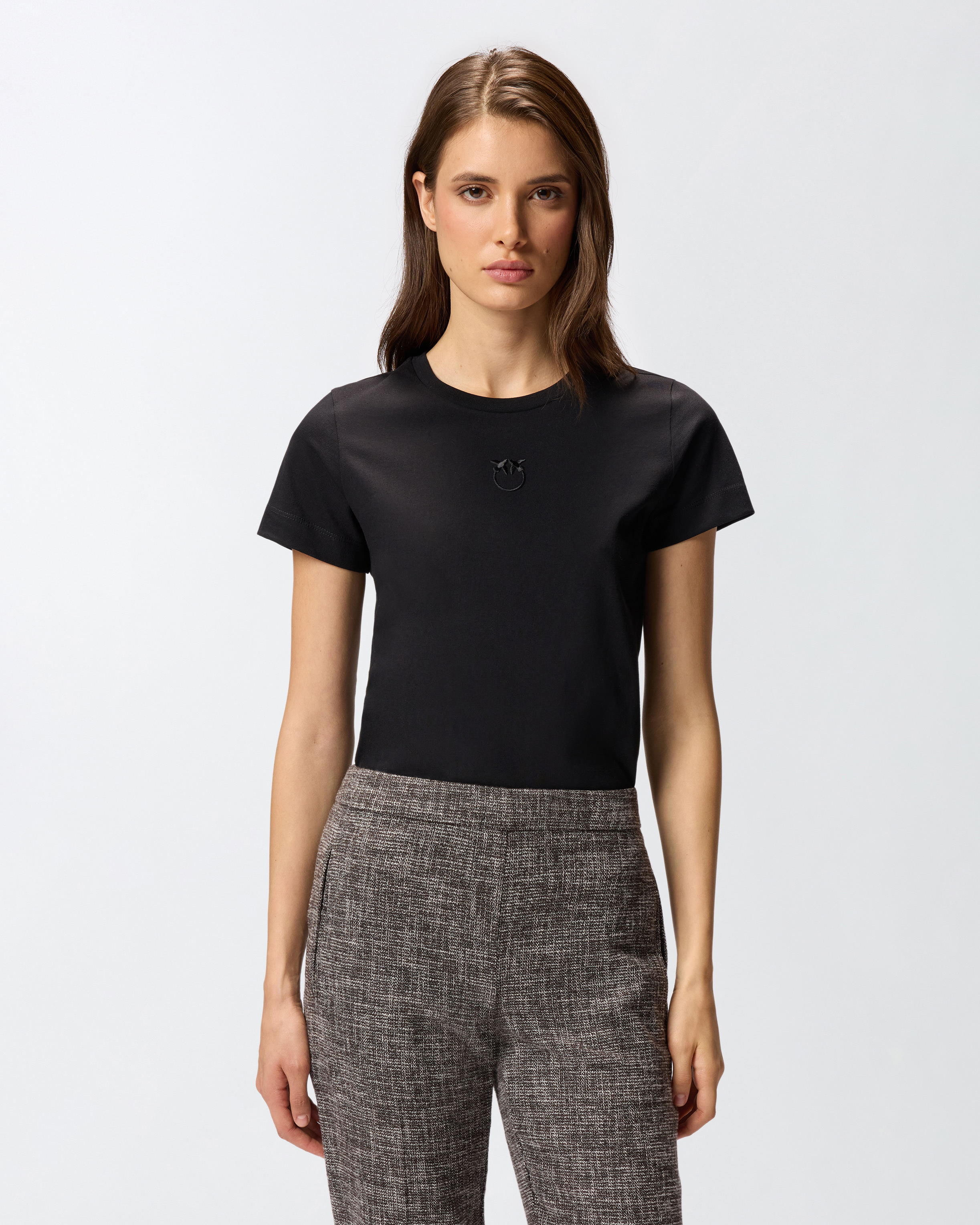 T-shirt with Love Birds embroidery - Black - large | Pinko 