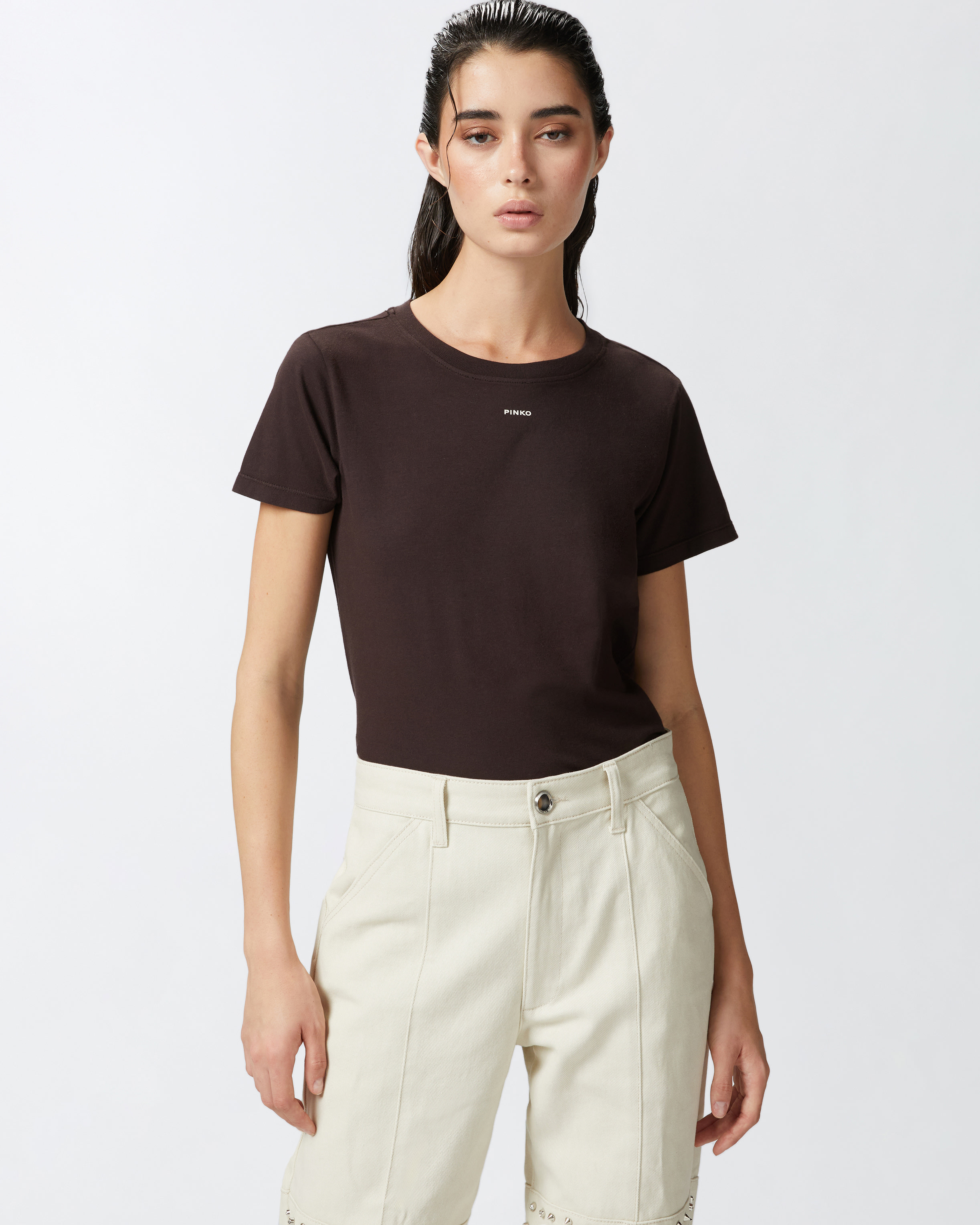 Футболка с миниатюрным логотипом PINKO - КОРИЧНЕВЫЙ - large