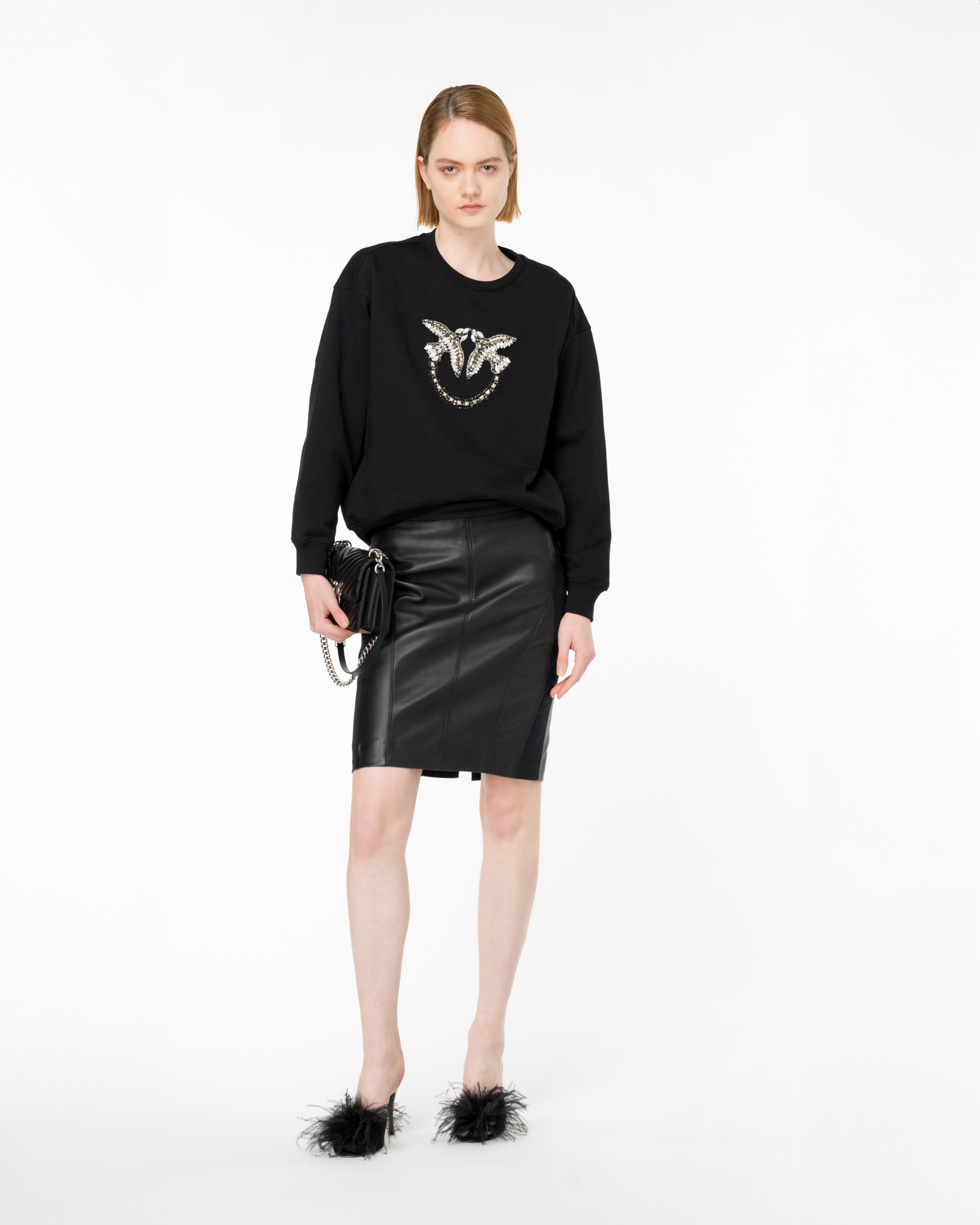 Shop Pinko Sweatshirt With Love Birds Embroidery In Limo Black