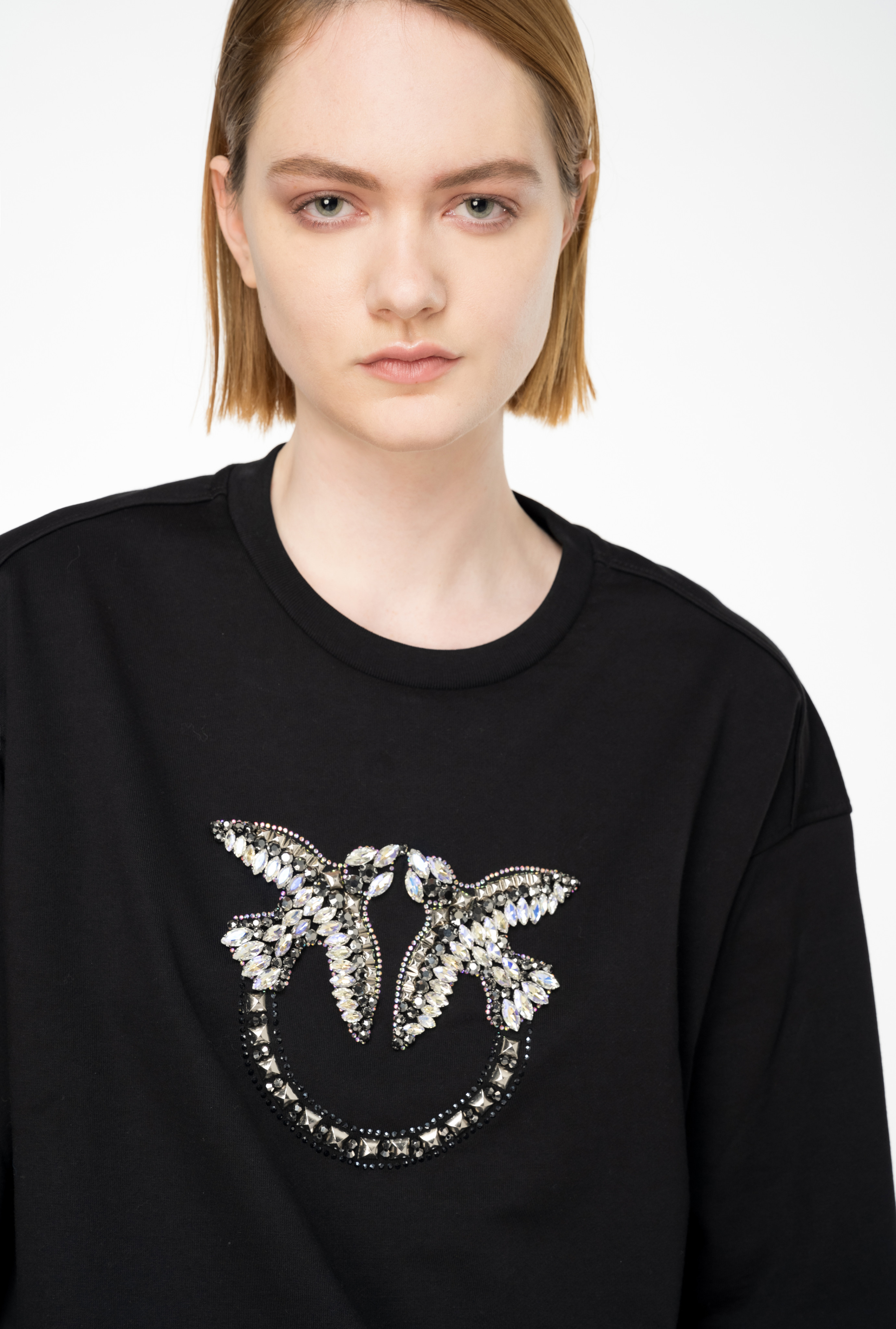 Shop Pinko Sweatshirt With Love Birds Embroidery In Limo Black