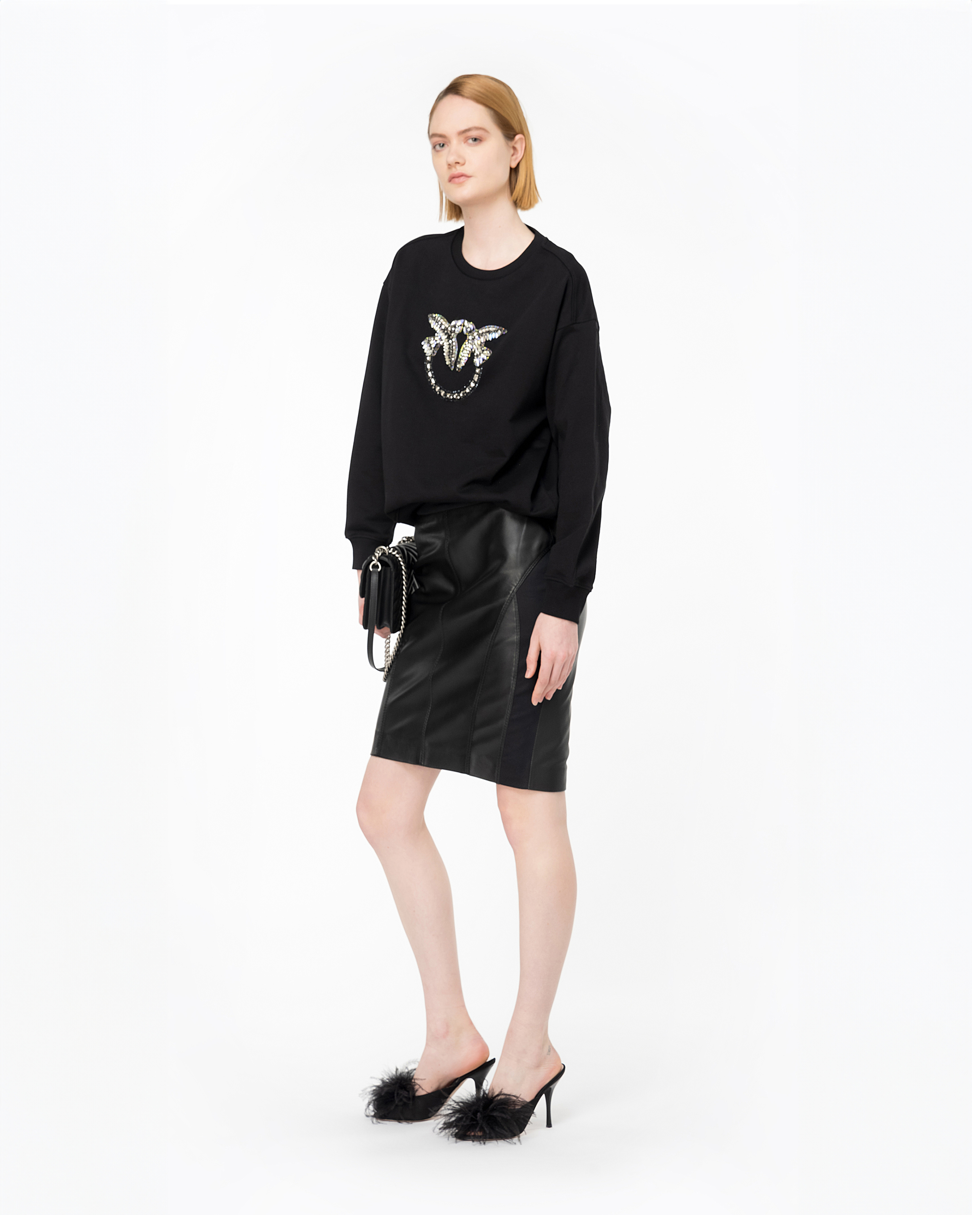 Shop Pinko Sweatshirt With Love Birds Embroidery In Limo Black