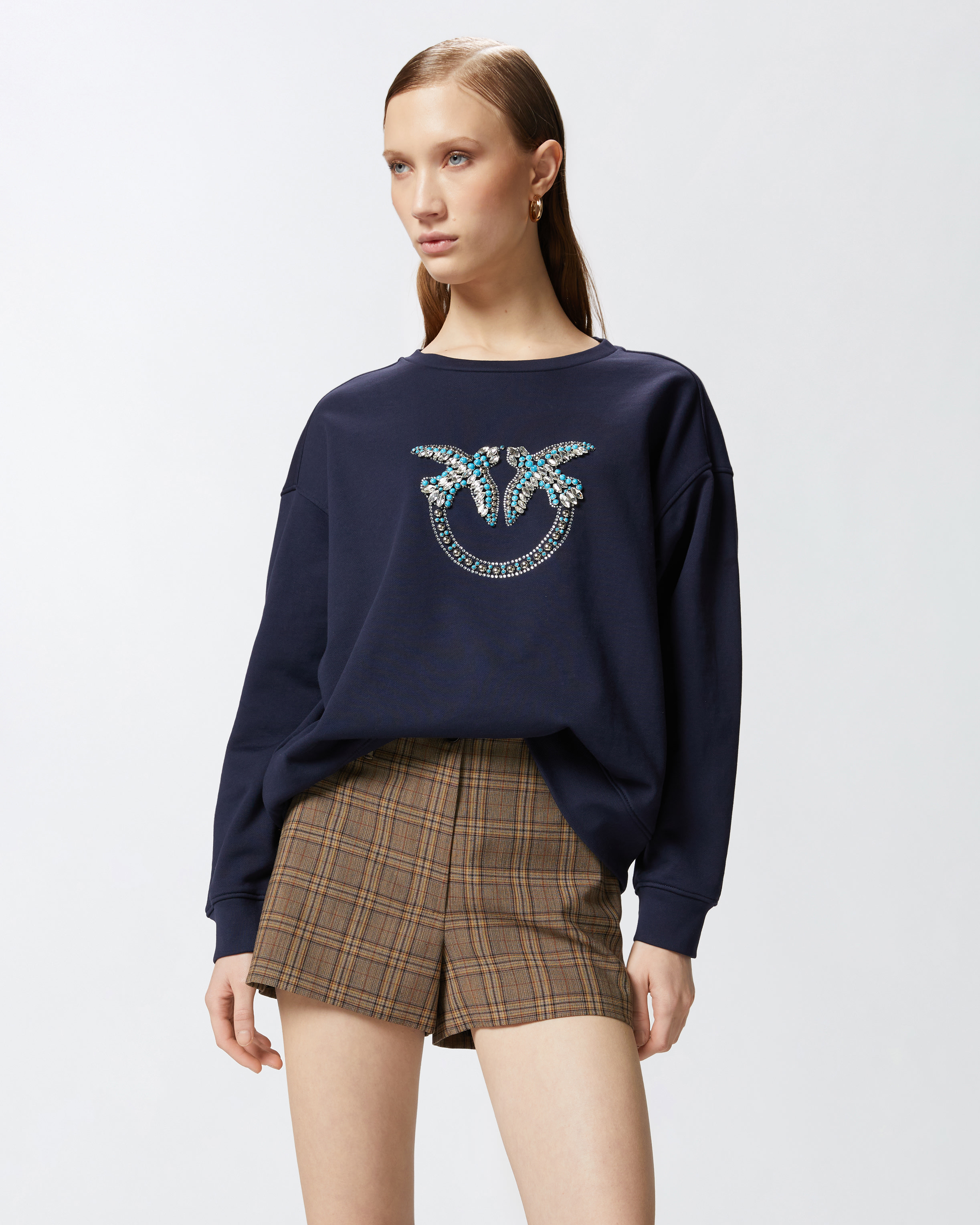 Crew-neck sweatshirt with Love Birds jewel embroidery PINKO