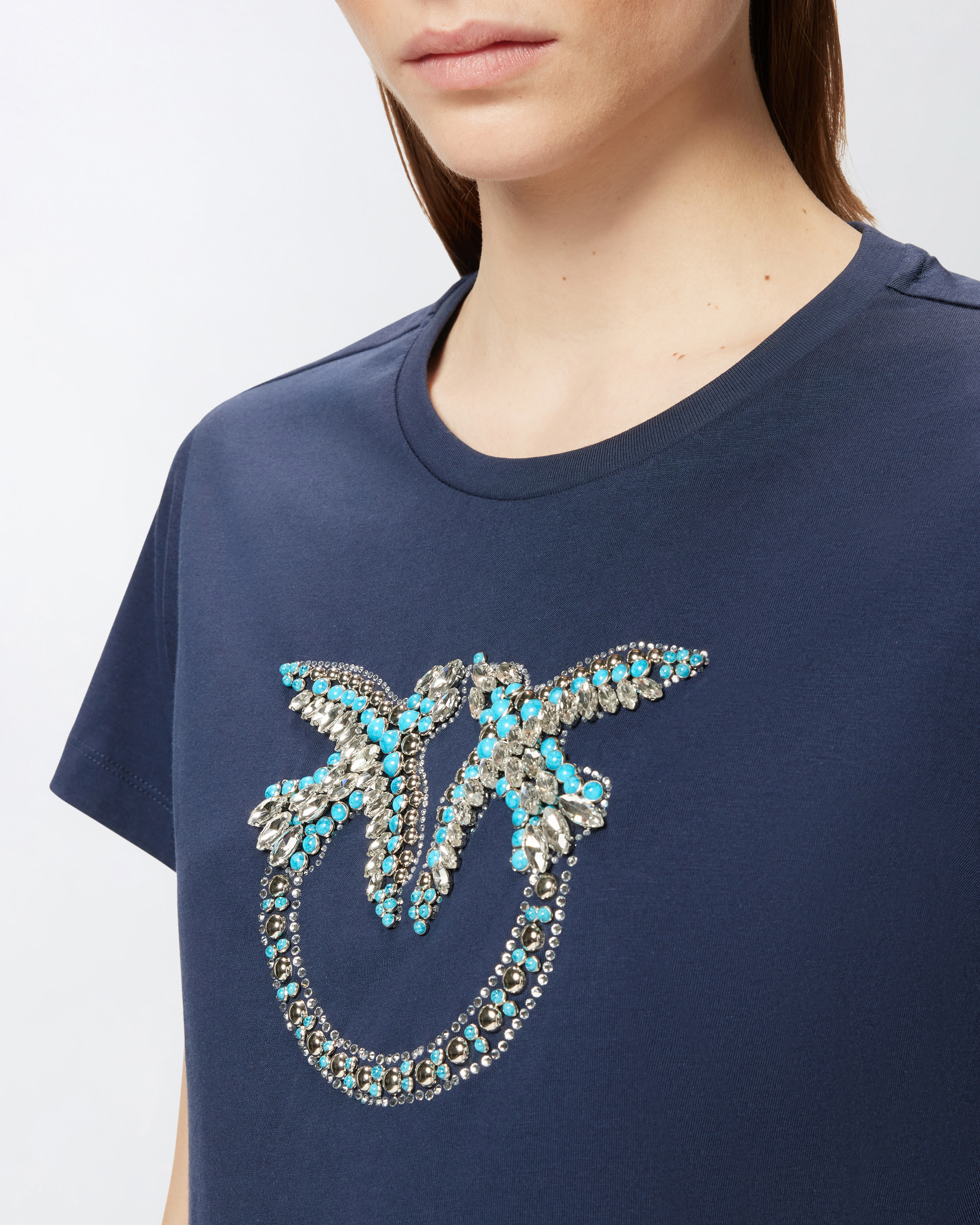 T-shirt with crystal-embroidered Love Birds logo PINKO