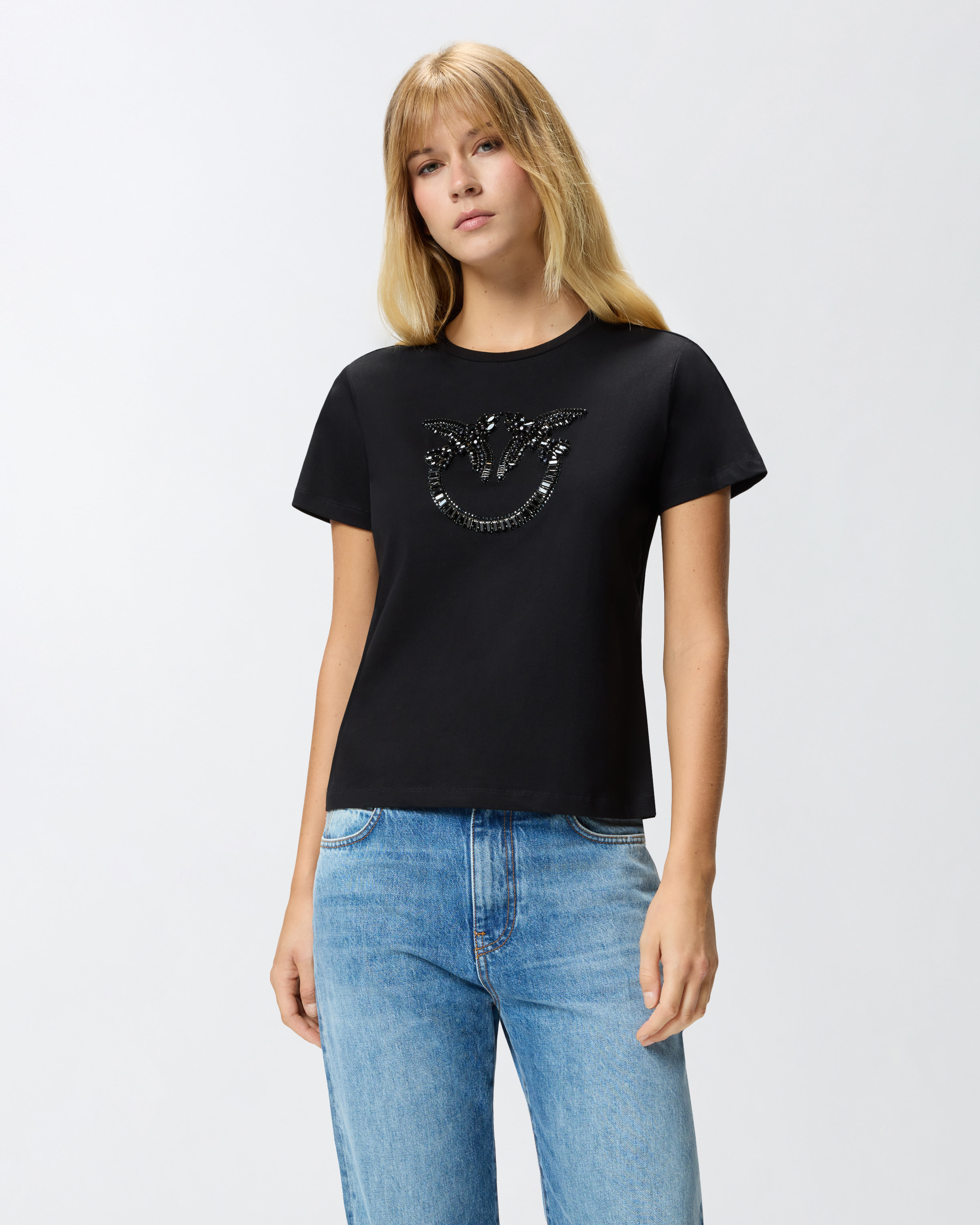 Футболка с логотипом Love Birds из кристаллов - ЧЕРНЫЙ - large | Pinko 