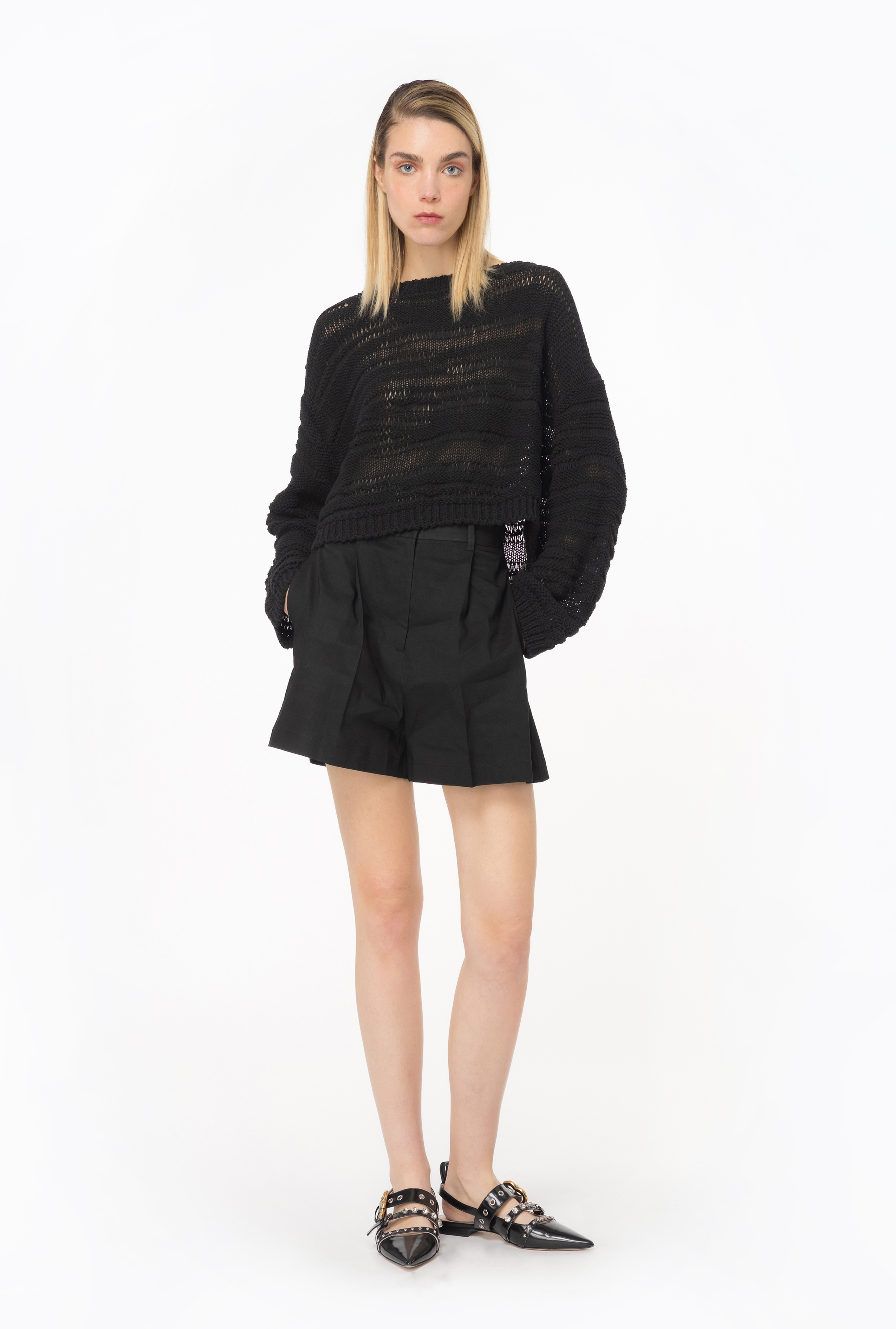 Shop Pinko Shorts Tailored In Lino In Limo Black
