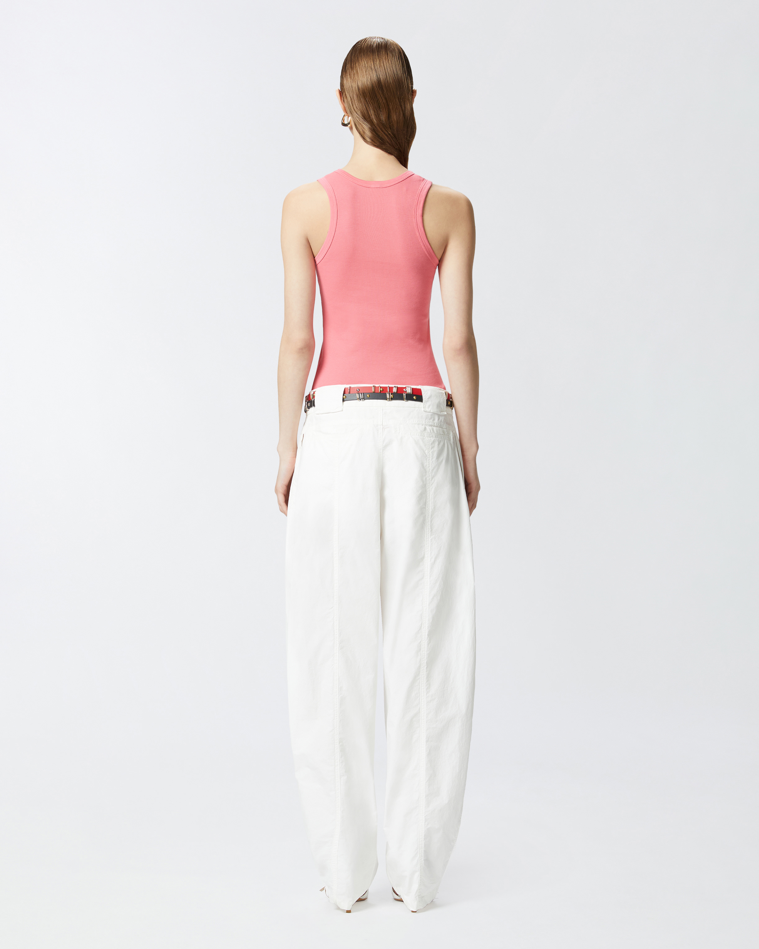 Pinko Ribbed Tank Top With Bird Logo In Sunny Coral