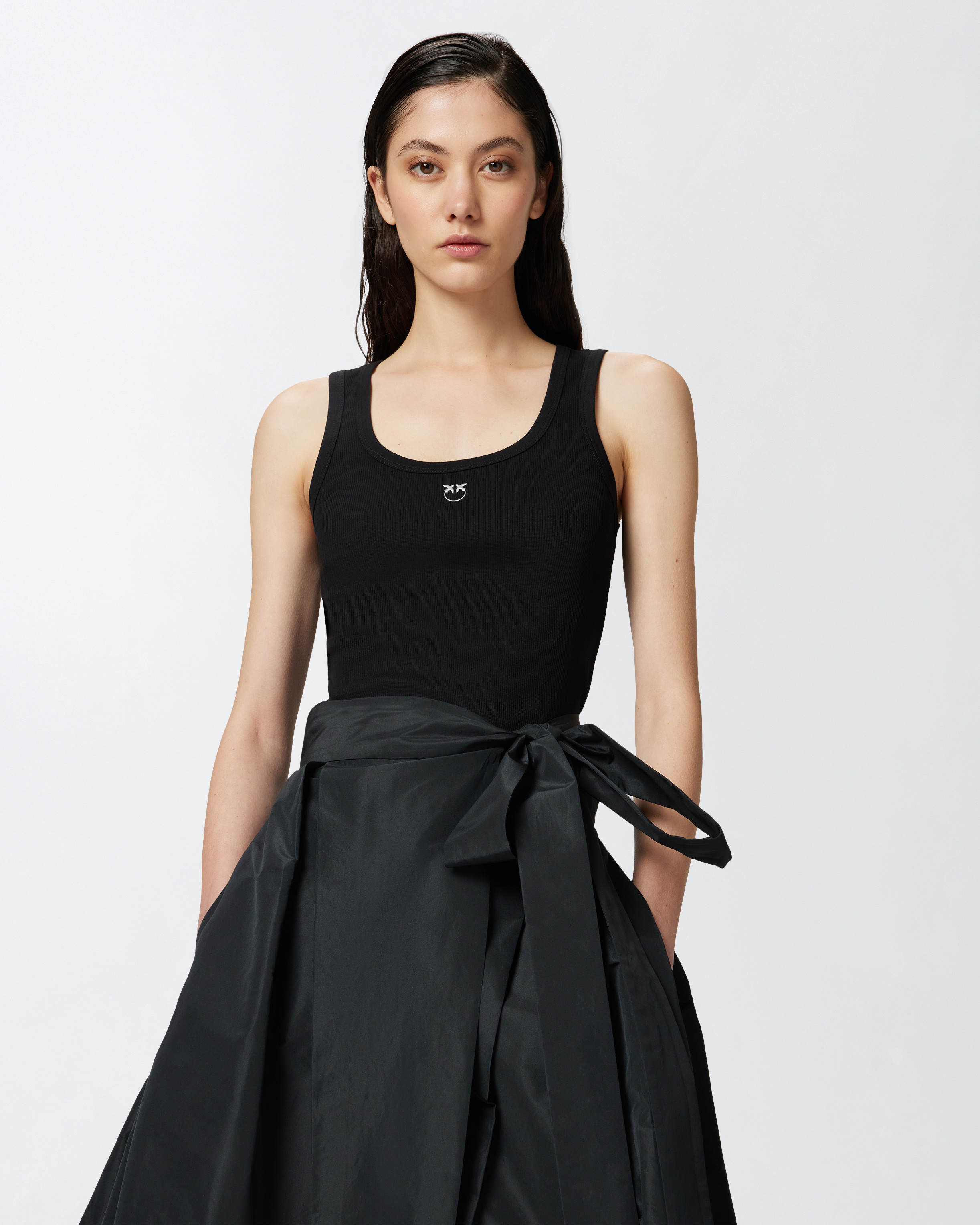 Geripptes Tanktop mit Vogel-Logo - Schwarz - large | Pinko 