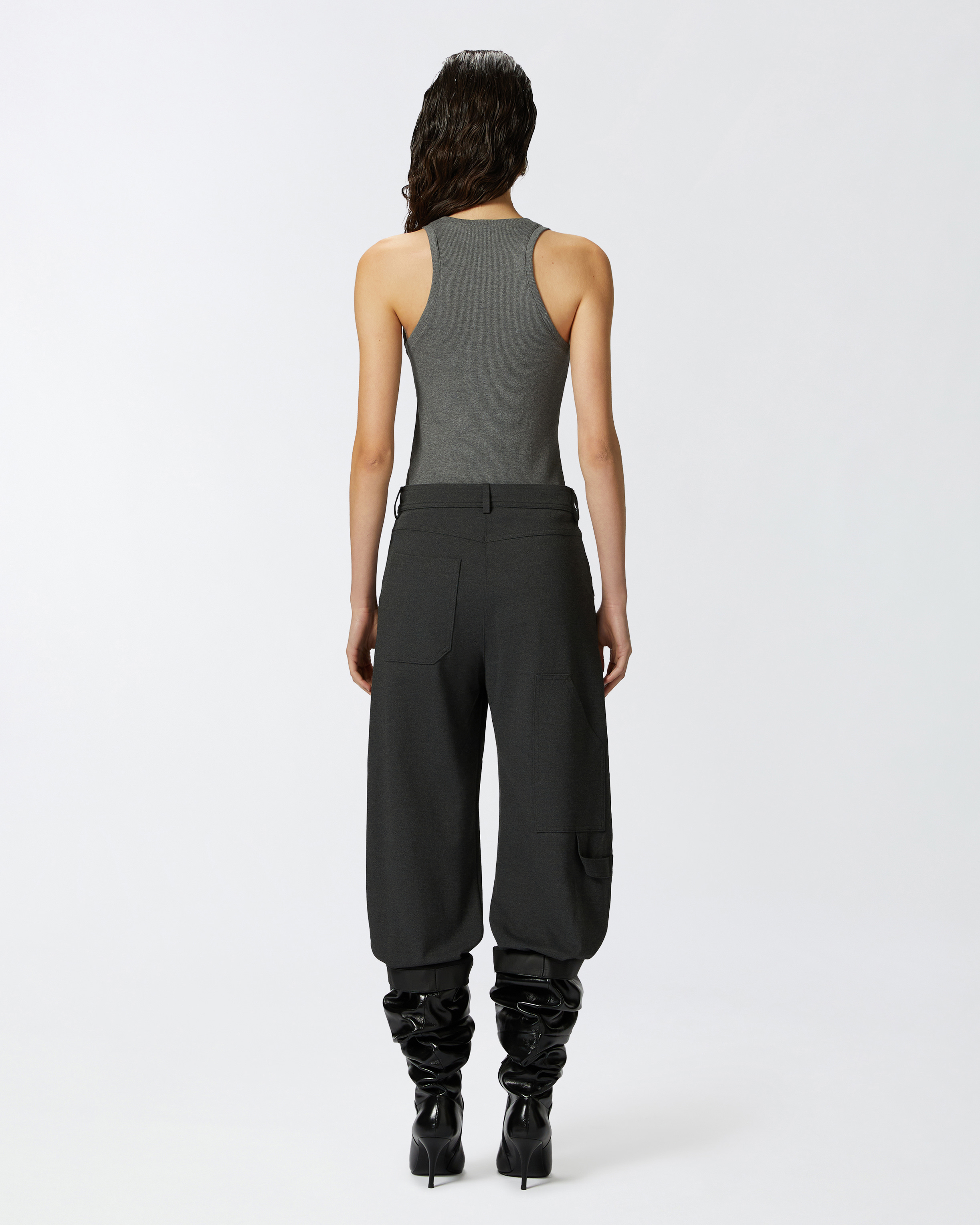 Pinko Ribbed Camisole Top With Logo In Gris Corbeau