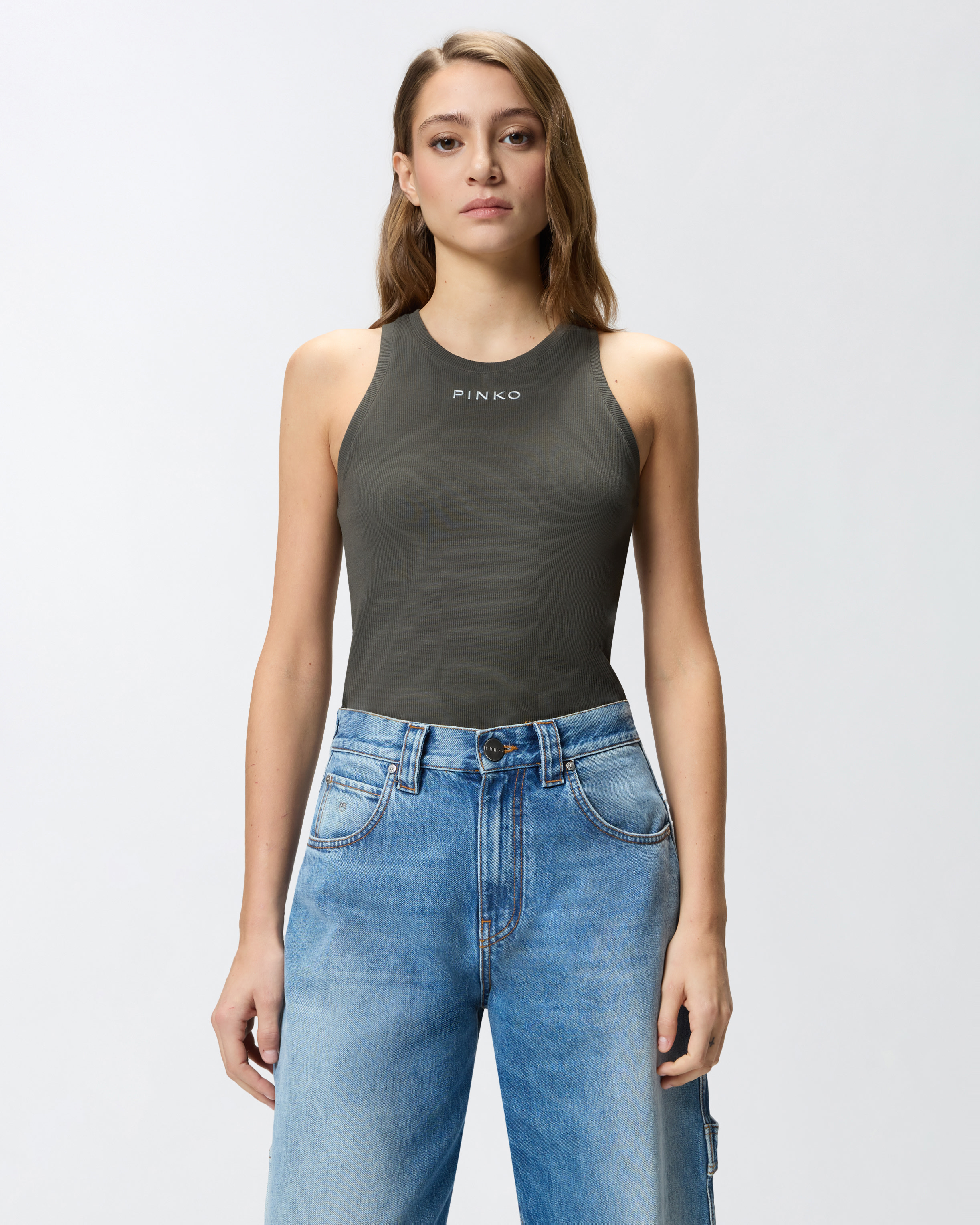 Geripptes Tanktop - Grün - large | Pinko 