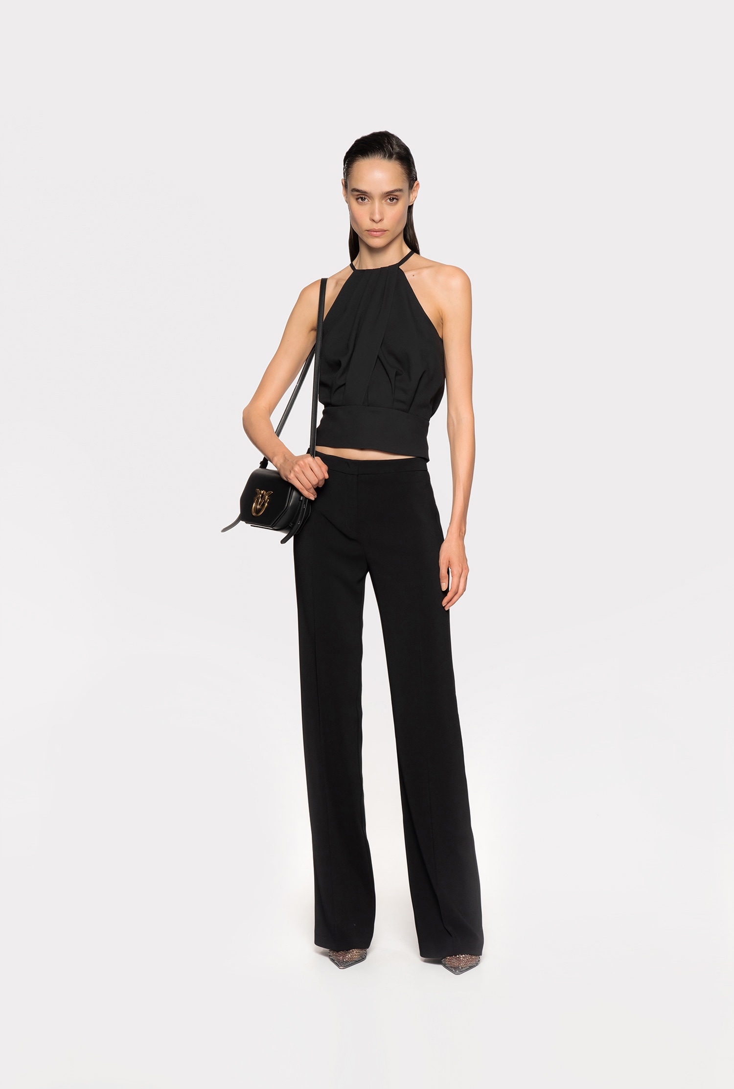 Flowing crepe crop top - Black - large | Pinko 
