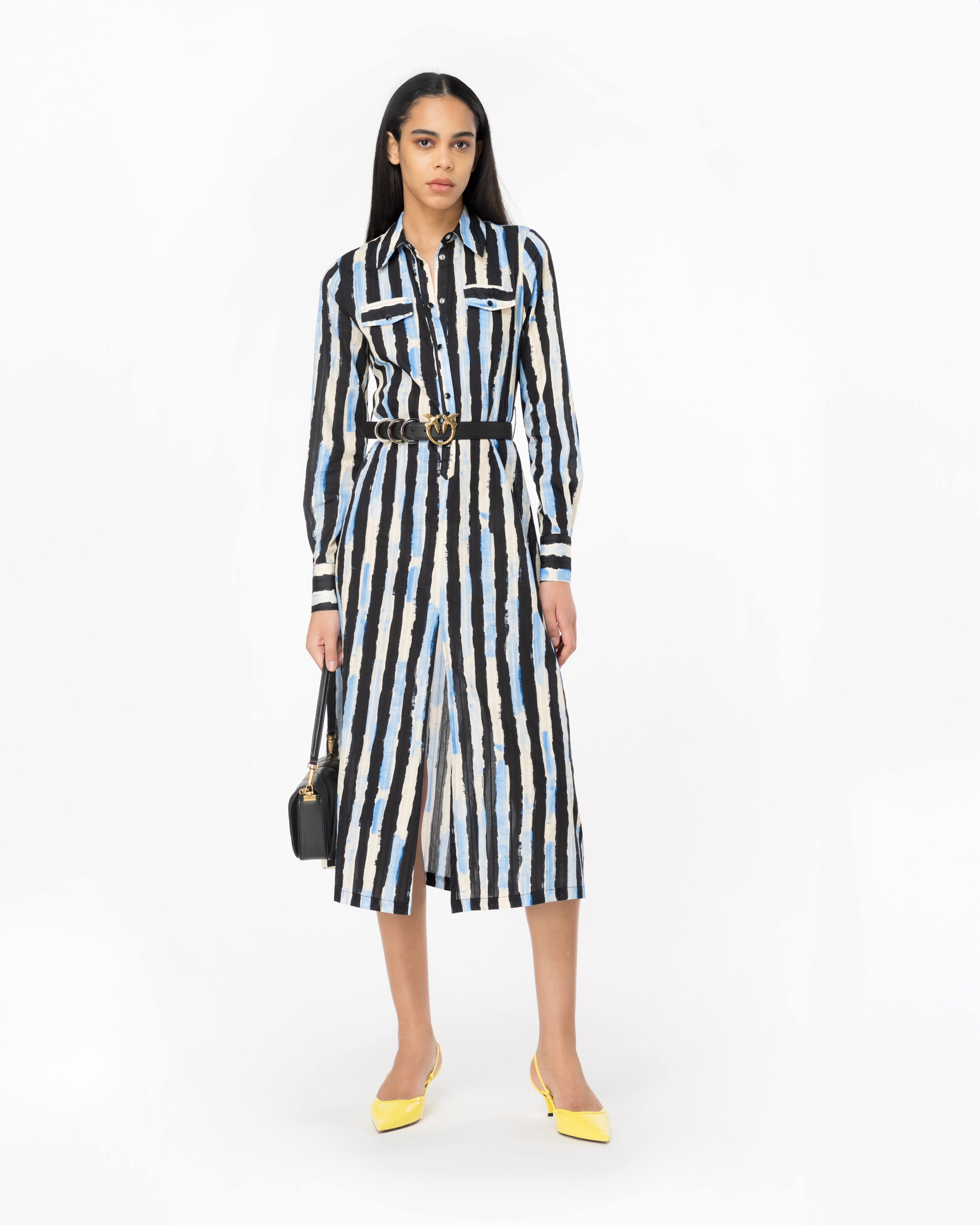 Shop Pinko Shirt Dress With Paint-stripe Print In Nero/burro/azzurro