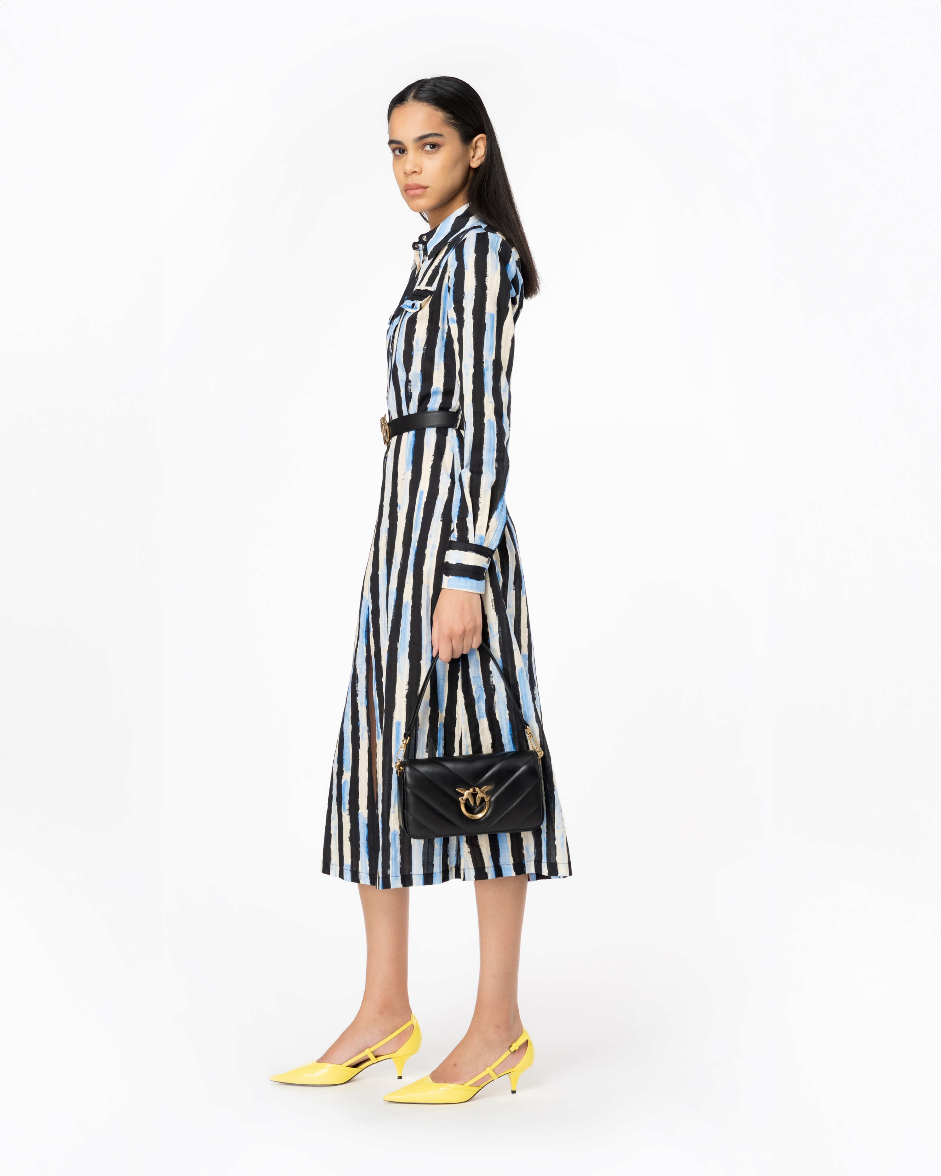 Shop Pinko Shirt Dress With Paint-stripe Print In Nero/burro/azzurro