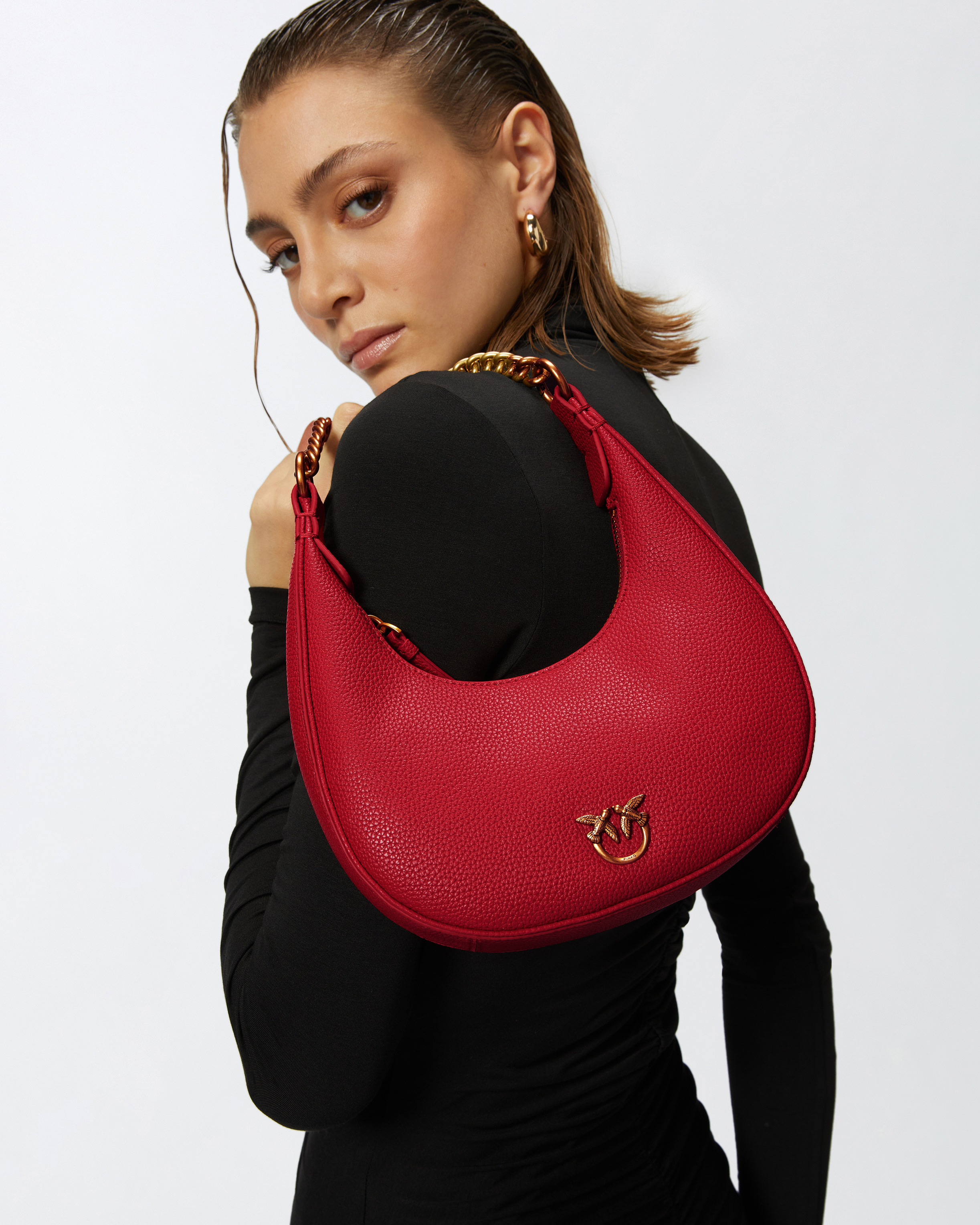 Brioche Bag rounded leather shoulder bag PINKO → Shop Online Brioche Bag rounded leather shoulder bag PINKO → Shop Online