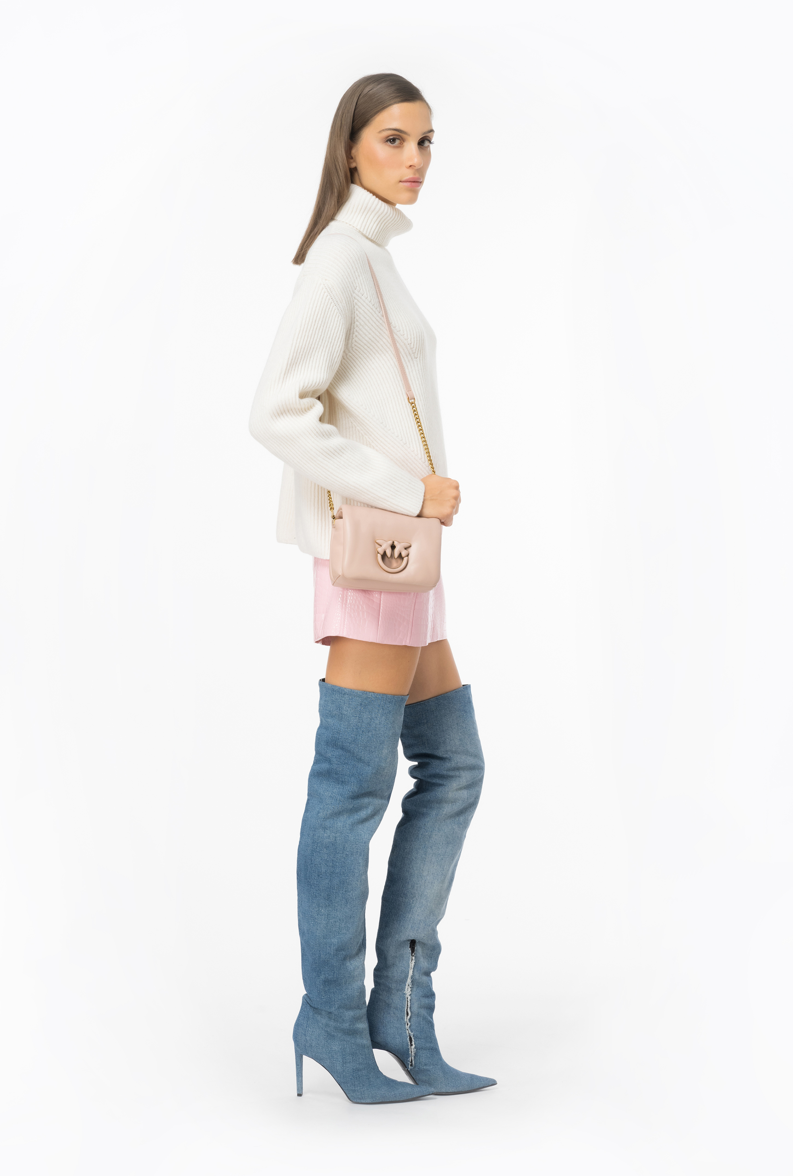 Pinko Baby Love Bag Click Puff In Nappa Leather In Powder Pink-block Colour